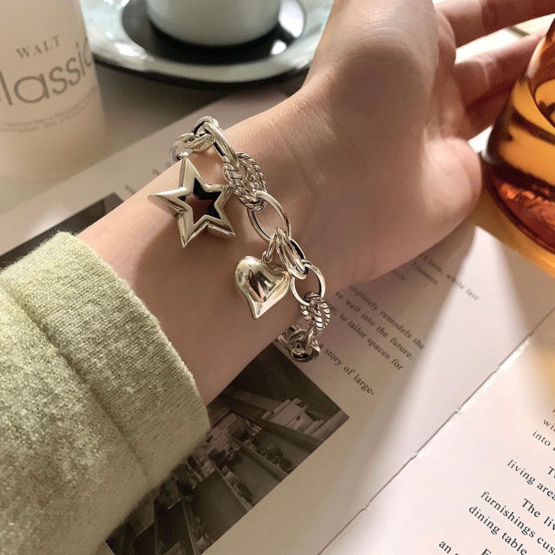 Jewelry × Vintage Sweet Love Heart Star Bracelet Size ONE SIZE - 1 Thumbnail