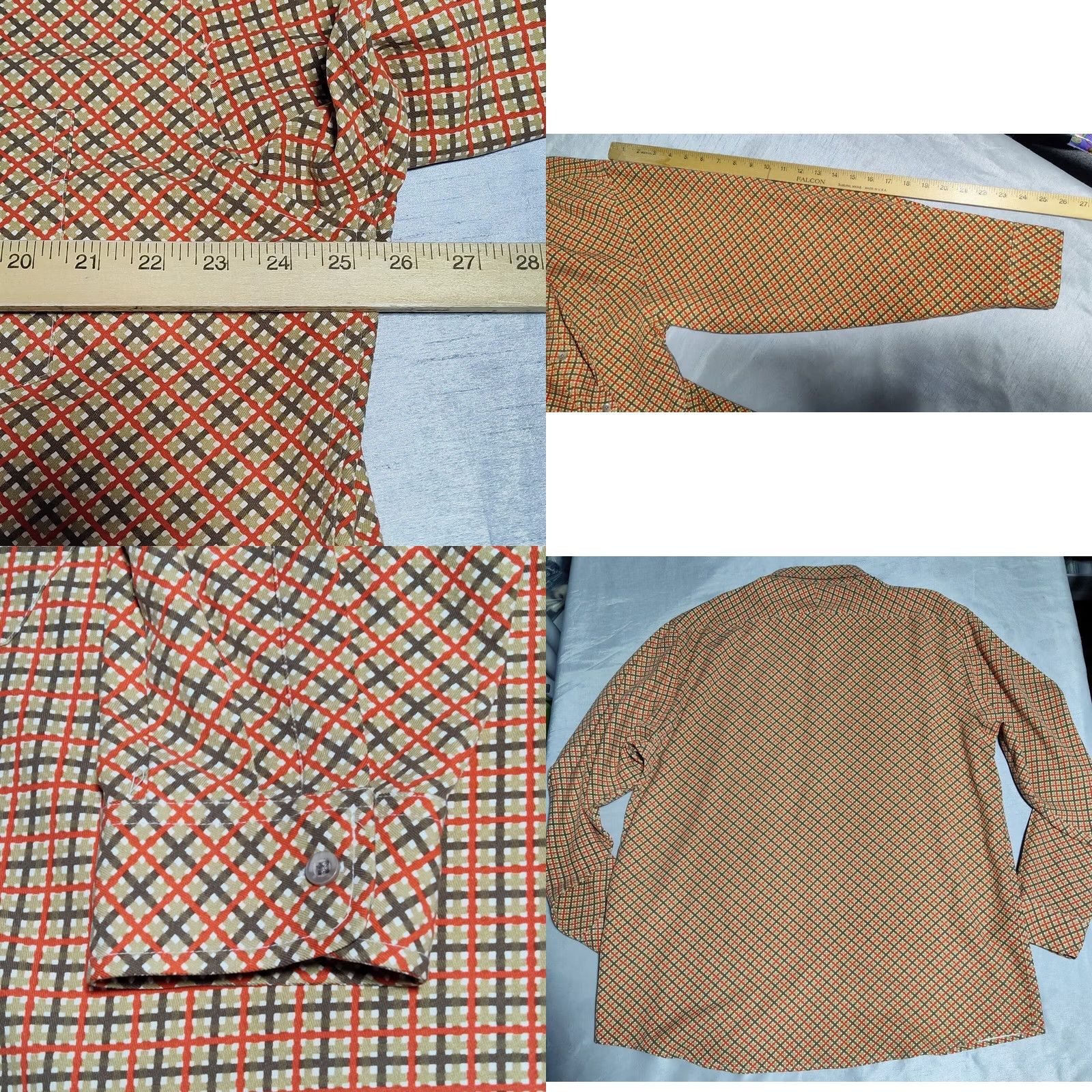 Vintage Bobby Chan Silk Button-Up Shirt XL Orange Brown Diagonal Check Men EUC Size US XL / EU 56 / 4 - 9 Thumbnail
