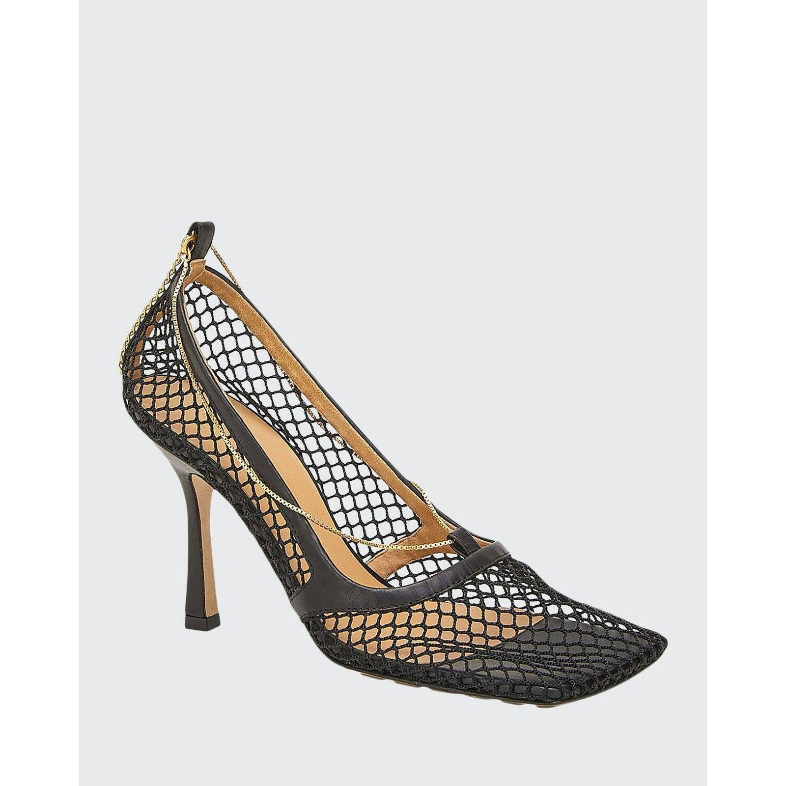Bottega Veneta Net Mesh Leather Square Toe Gold Chain Sandal Heel Pump 41 Size US 11 / IT 41 - 4 Thumbnail