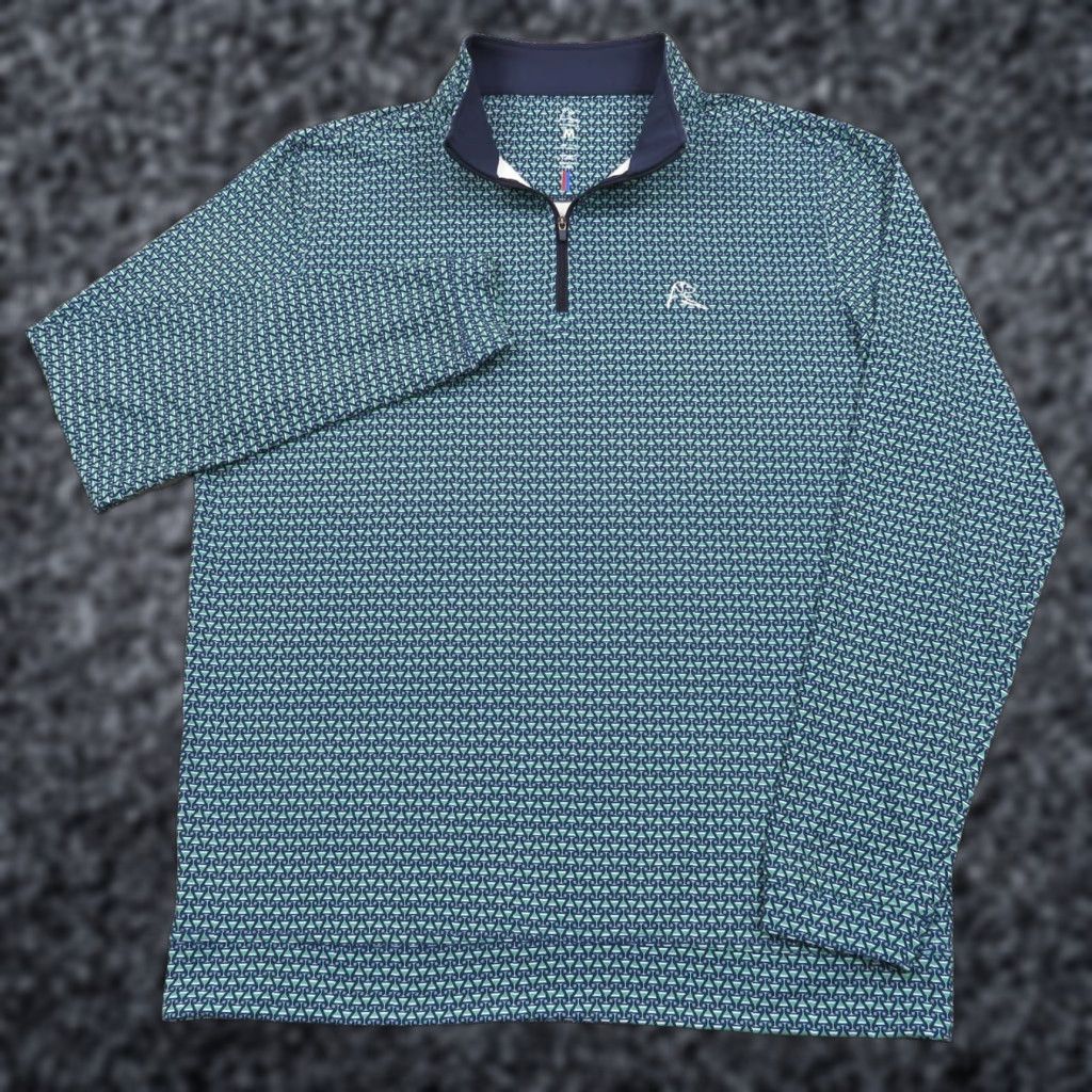 Vintage Rhoback Mens 1/4 Zip Golf Performance Sweater Martini Cocktail Print Drink Blue Size US M / EU 48-50 / 2 - 1 Thumbnail
