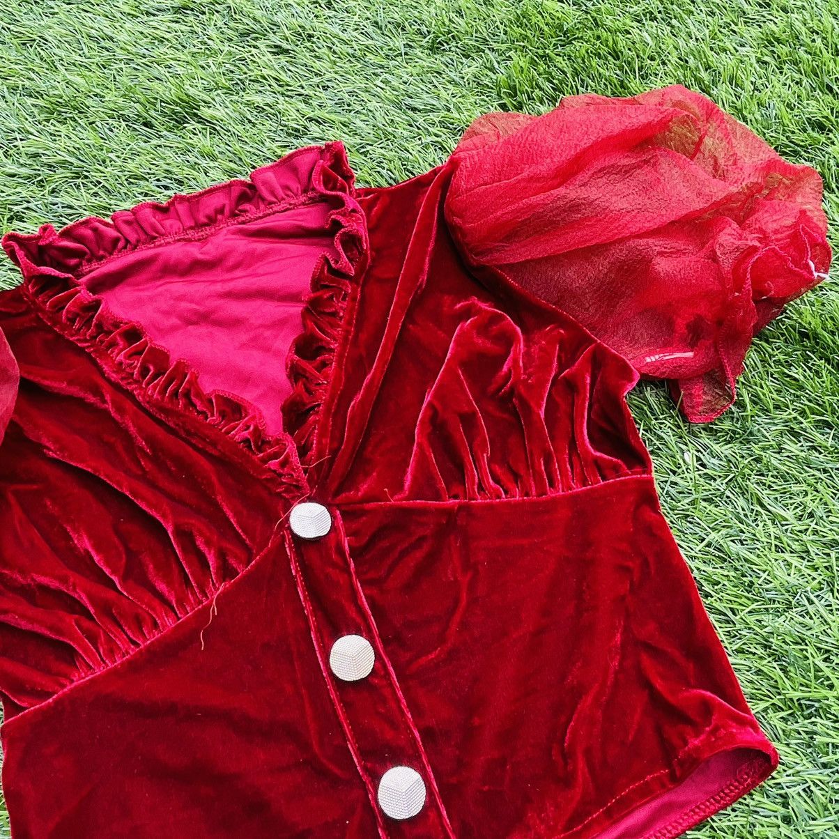 Other Vintage Mesh Sleeve Bloody Velvet Crop Top Size M / US 6-8 / IT 42-44 - 4 Thumbnail
