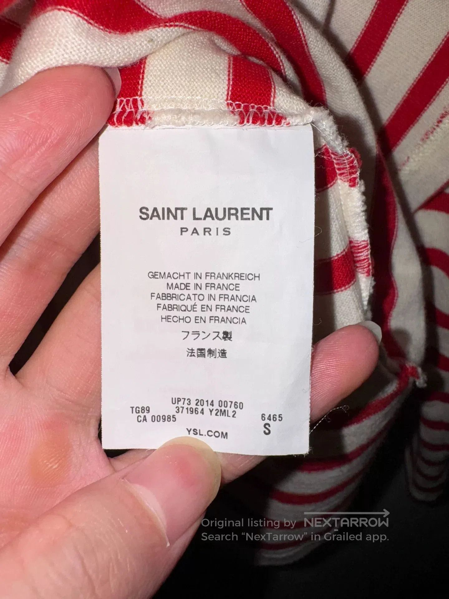 Saint Laurent Paris Saint Laurent Red and White Striped T. Size US S / EU 44-46 / 1 - 7 Thumbnail