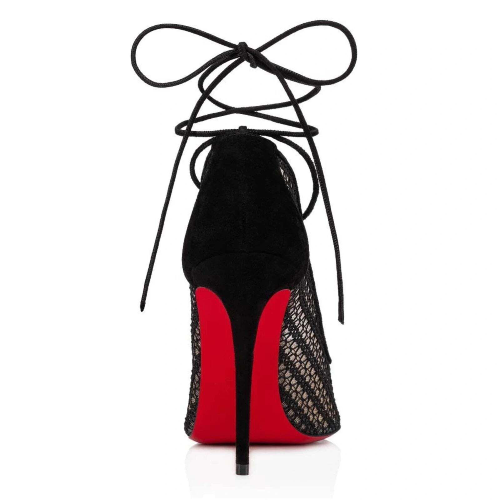Christian Louboutin Peropik 100 Black Suede Lace Up Tie Sandal Heel Pump 38 Size US 8 / IT 38 - 10 Thumbnail