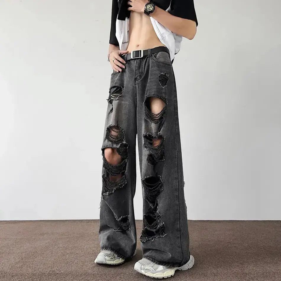 Japanese Brand Retro loose casual wide leg ripped jeans Size US 34 / EU 50 - 1 Thumbnail