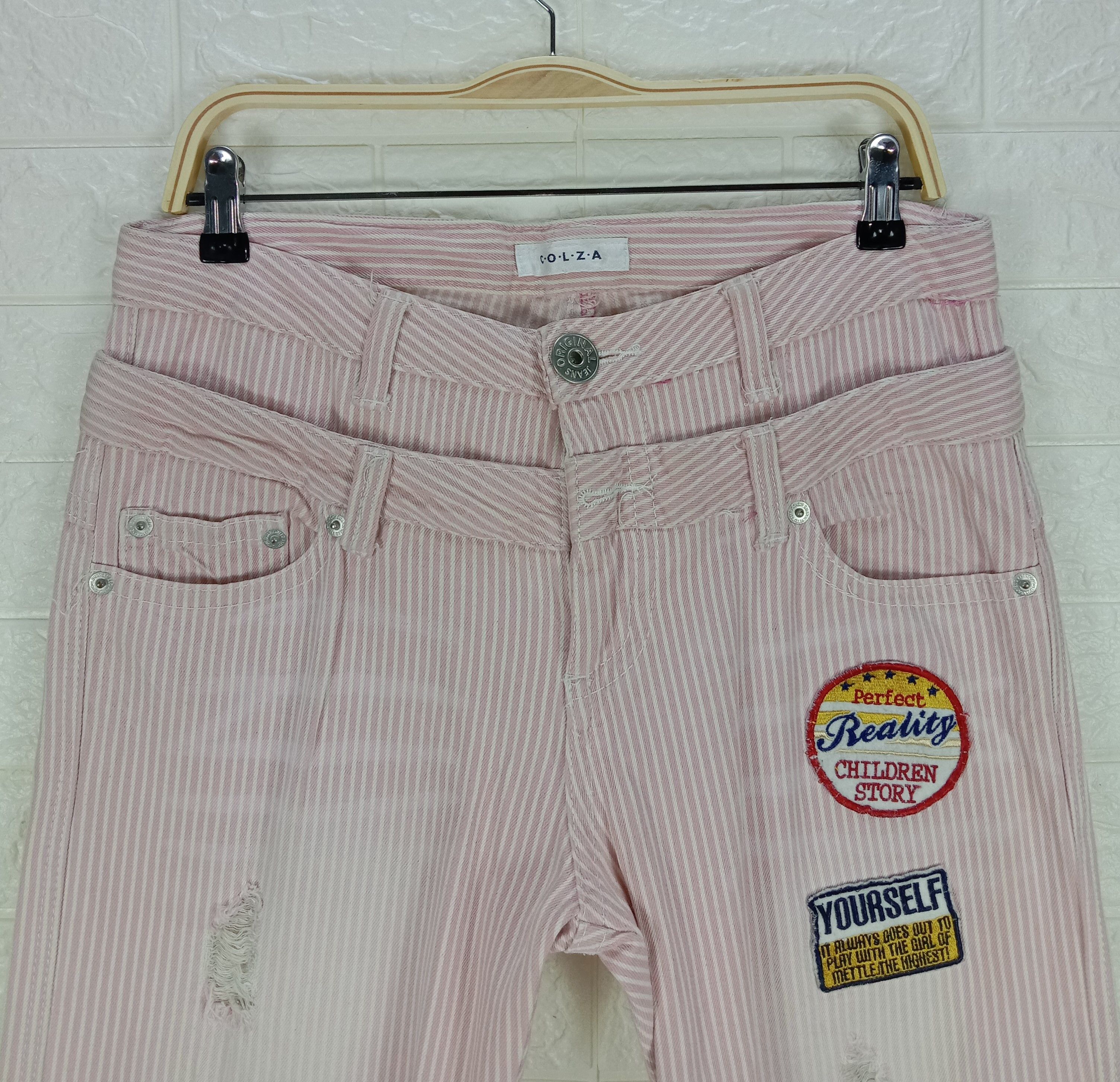 Beauty Beast Japanese Double Waist Jeans Patched Striped Hickory Denim Size 32" / US 10 / IT 46 - 6 Thumbnail