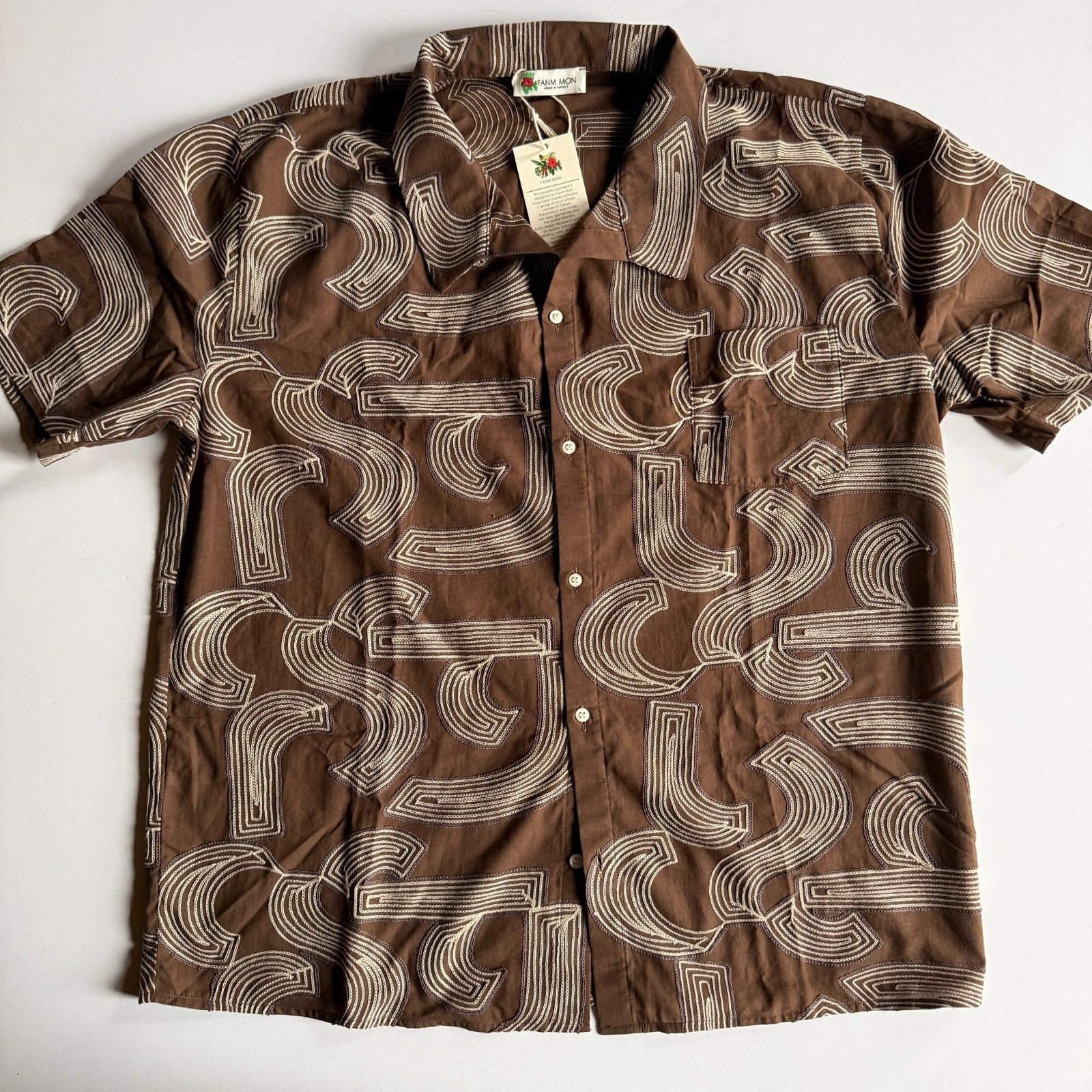 Other Fanm Mon Brown Embroidered SS Camp Shirt - 100% Cotton Size US L / EU 52-54 / 3 - 1 Thumbnail