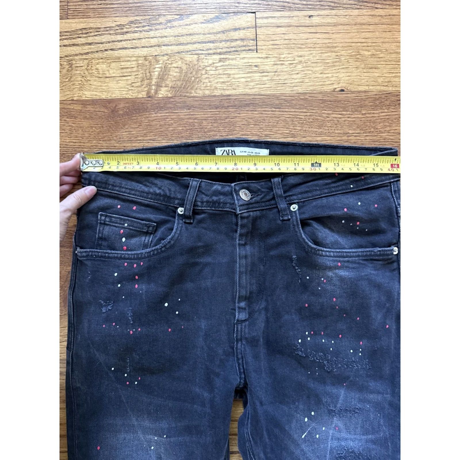 Zara VINTAGE Zara Jeans Men’s 31x32 Black Distressed Skinny Denim Paint Splatters C25 Size US 31 - 6 Thumbnail