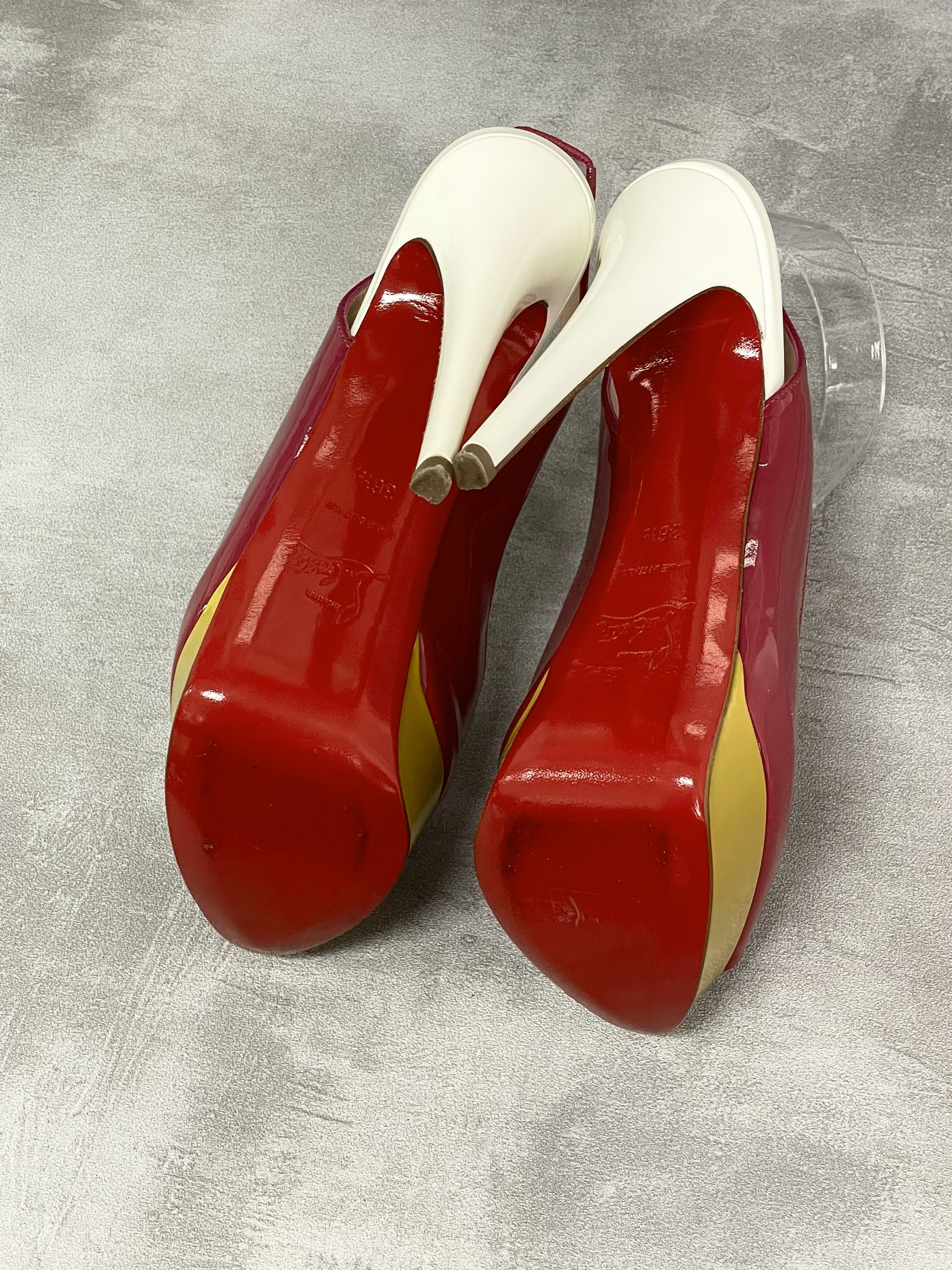 Christian Louboutin Magenta Peep Toes 14cm Patent Leather Sling Back Size US 6.5 / IT 36.5 - 3 Thumbnail