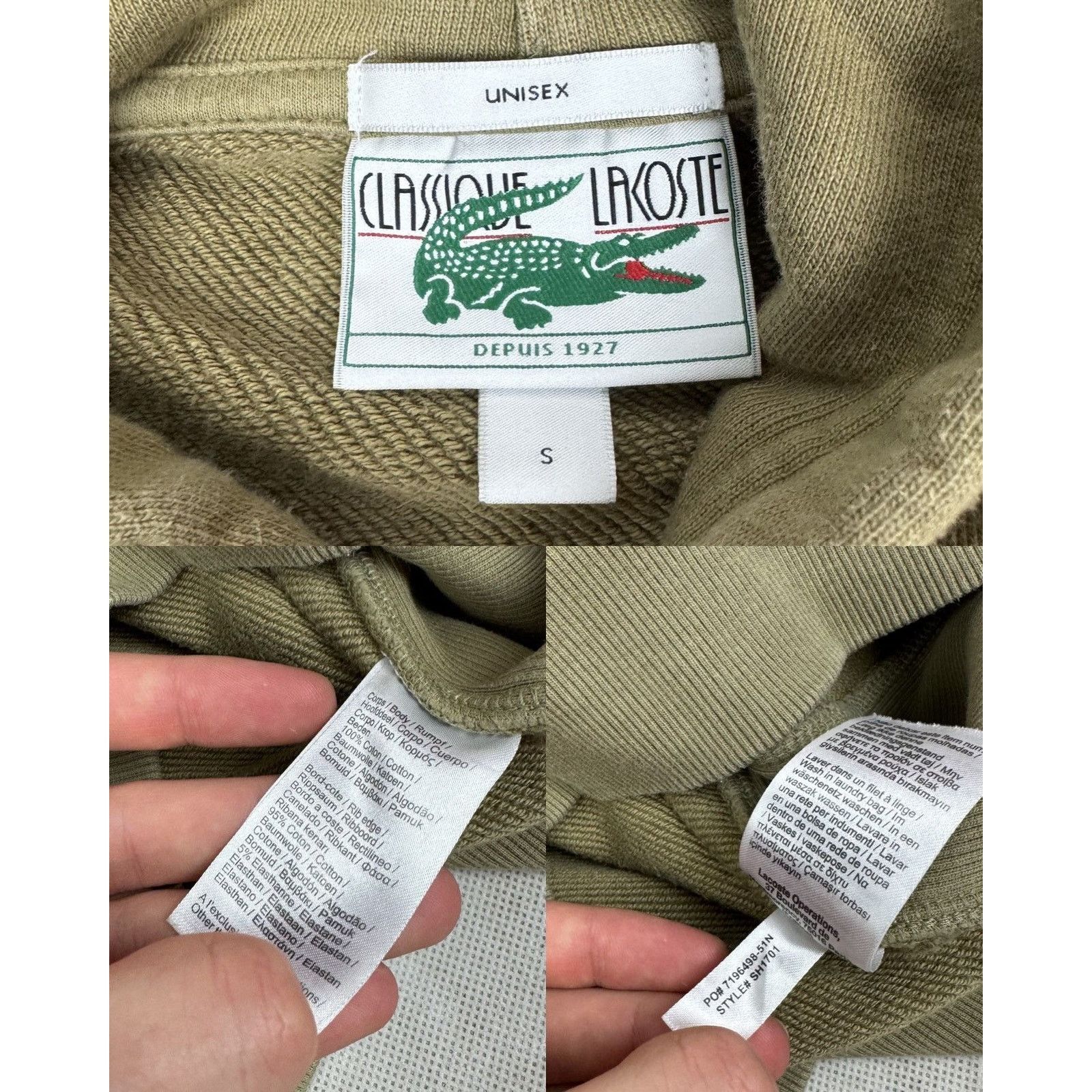 Lacoste Lacoste Classique Unisex Olive Cotton Pullover Hoodie Small Size US S / EU 44-46 / 1 - 2 Thumbnail