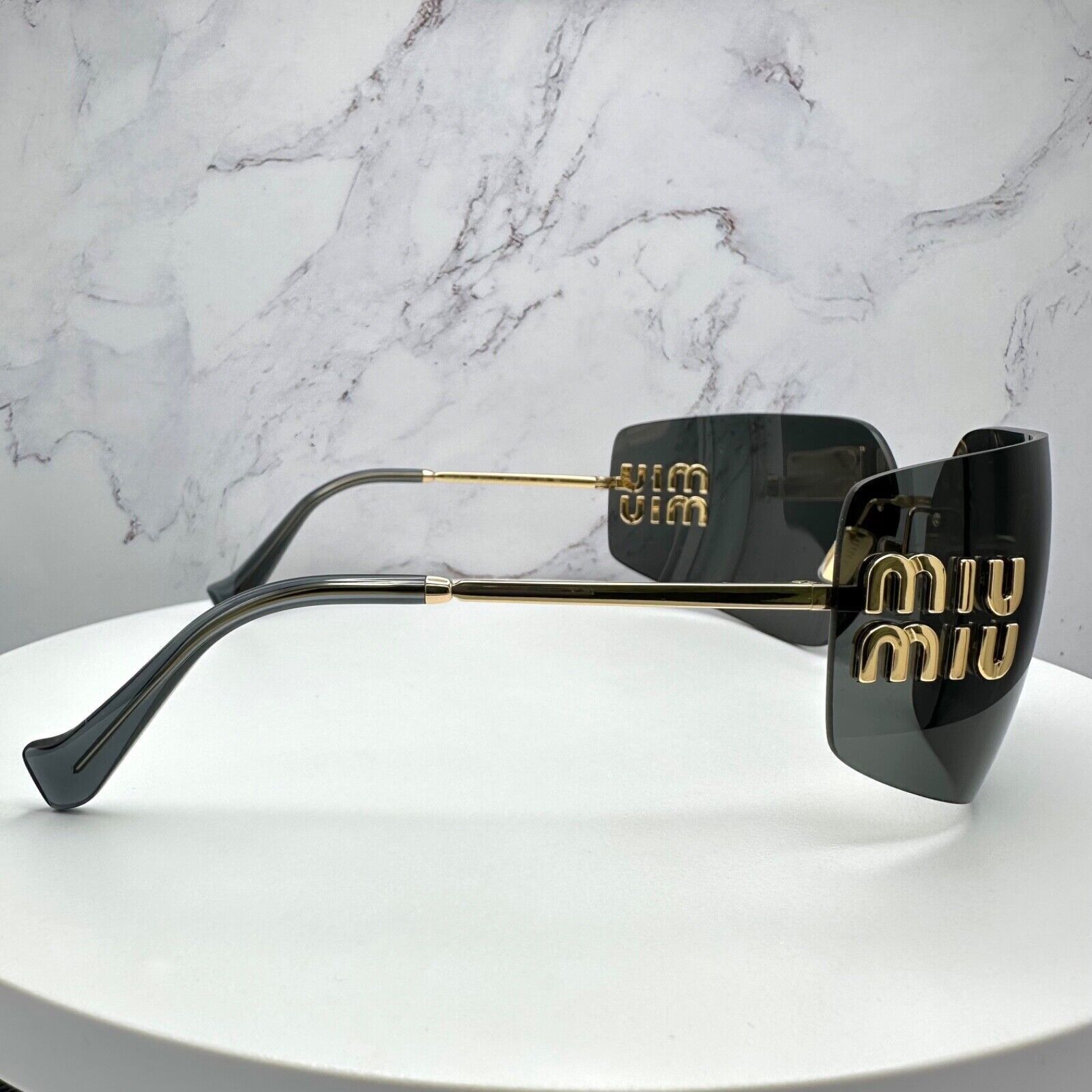 Miu Miu New MIU MIU Sunglasses Gold Rimless Wrap Square Size ONE SIZE - 6 Thumbnail
