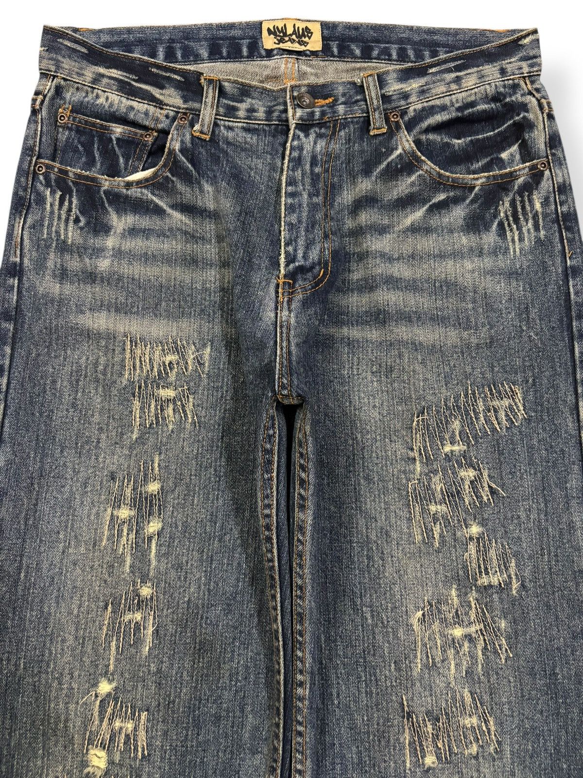 Kapital Vintage Nylaus Mud Wash Clawmark Distressed Zig Zag Jeans Size US 33 - 3 Thumbnail