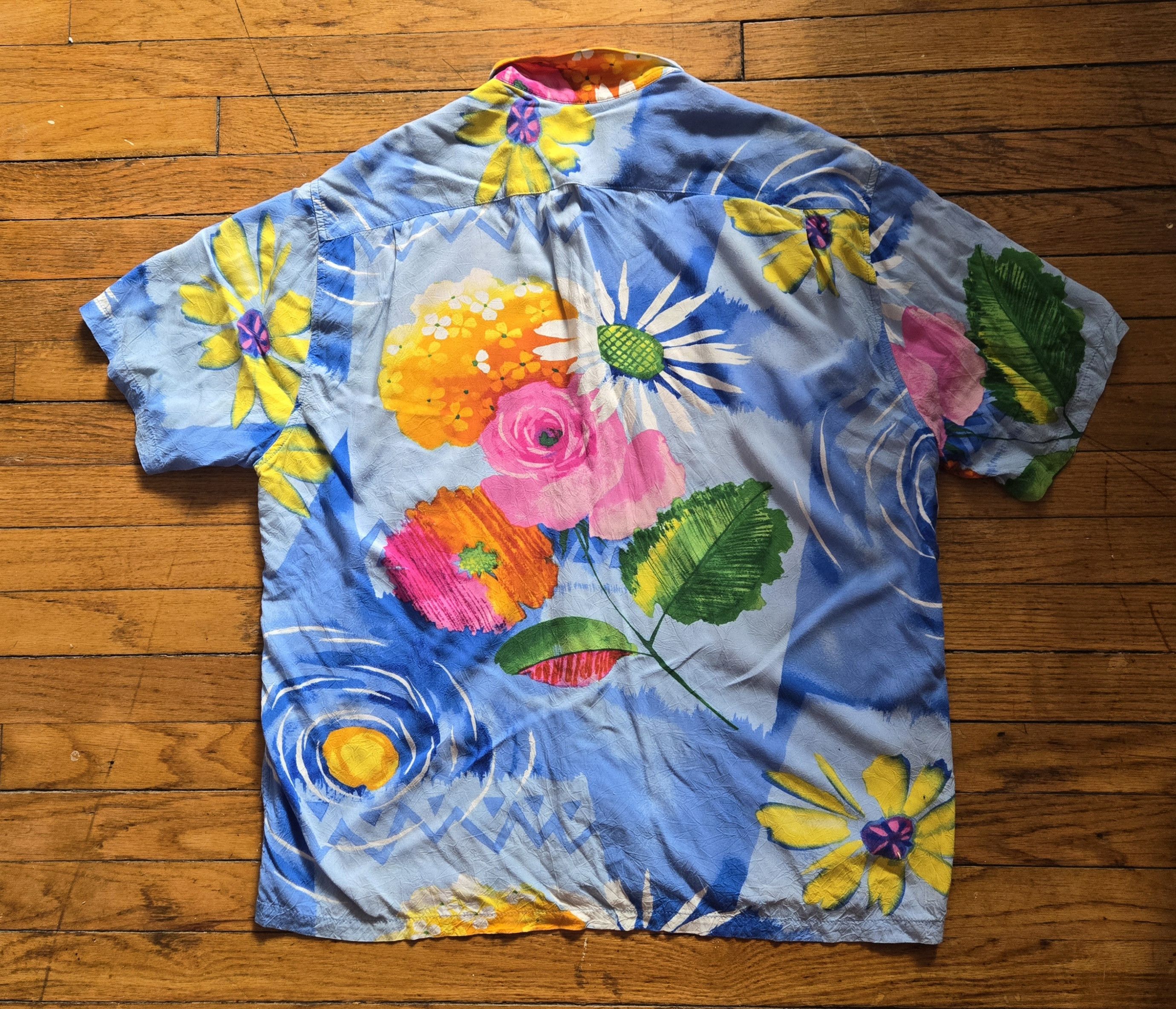 Jams World vtg 80s/90s Jams World L Blue Floral Rayon Hawaiian Shirt Size US L / EU 52-54 / 3 - 4 Thumbnail