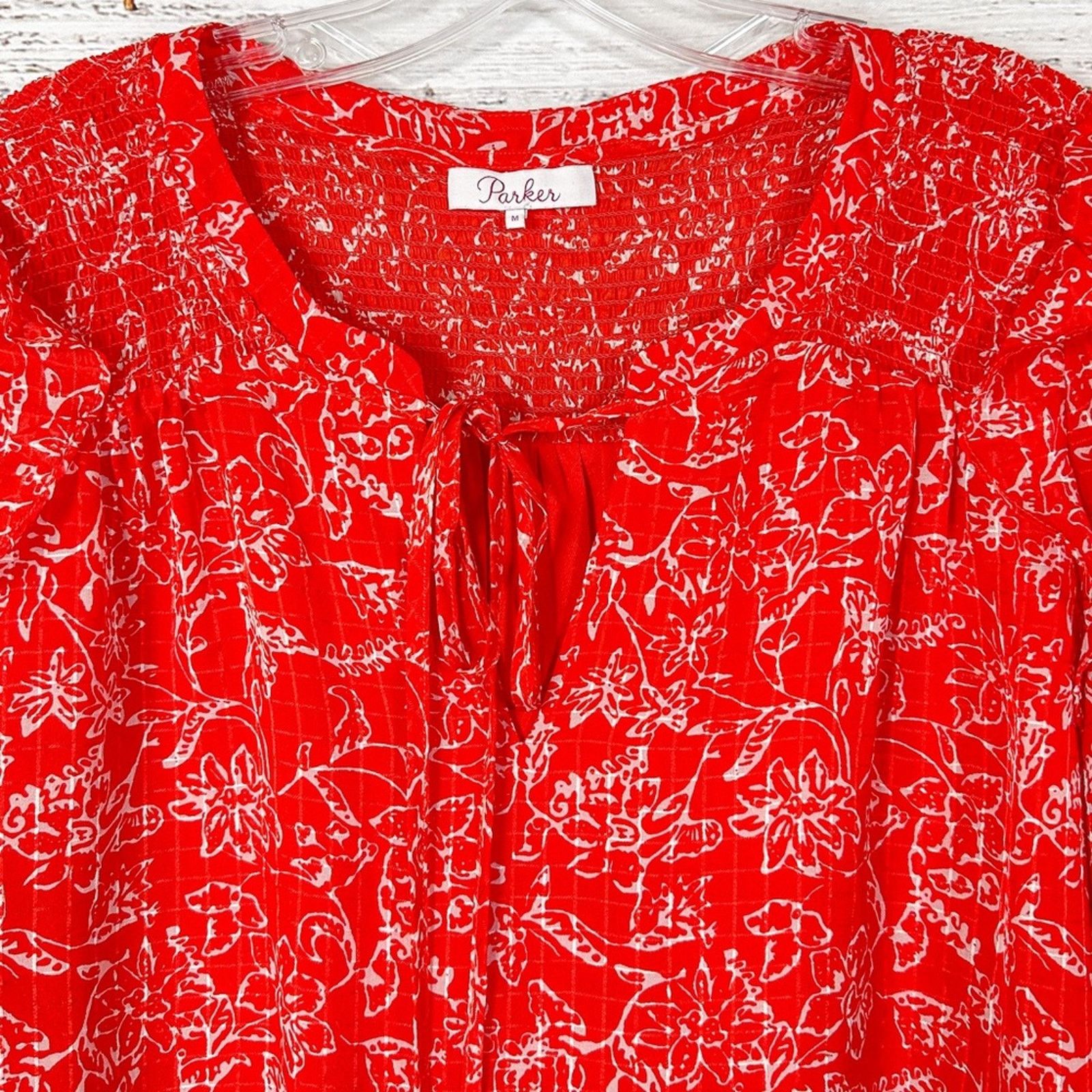 Parker Parker Ruffle Shoulder Top Red Aurora, EUC, Medium MSRP $318 Size M / US 6-8 / IT 42-44 - 4 Thumbnail