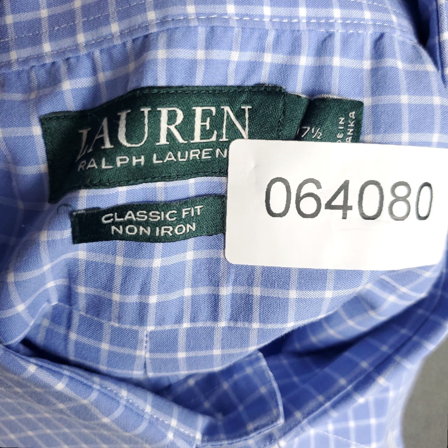 Ralph Lauren Ralph Lauren Shirt Mens 17.5 Blue Check Dress Shirt Long Sleeve Button-Down Collar 100% Cotton Regular Mens Size 46R - 8 Thumbnail
