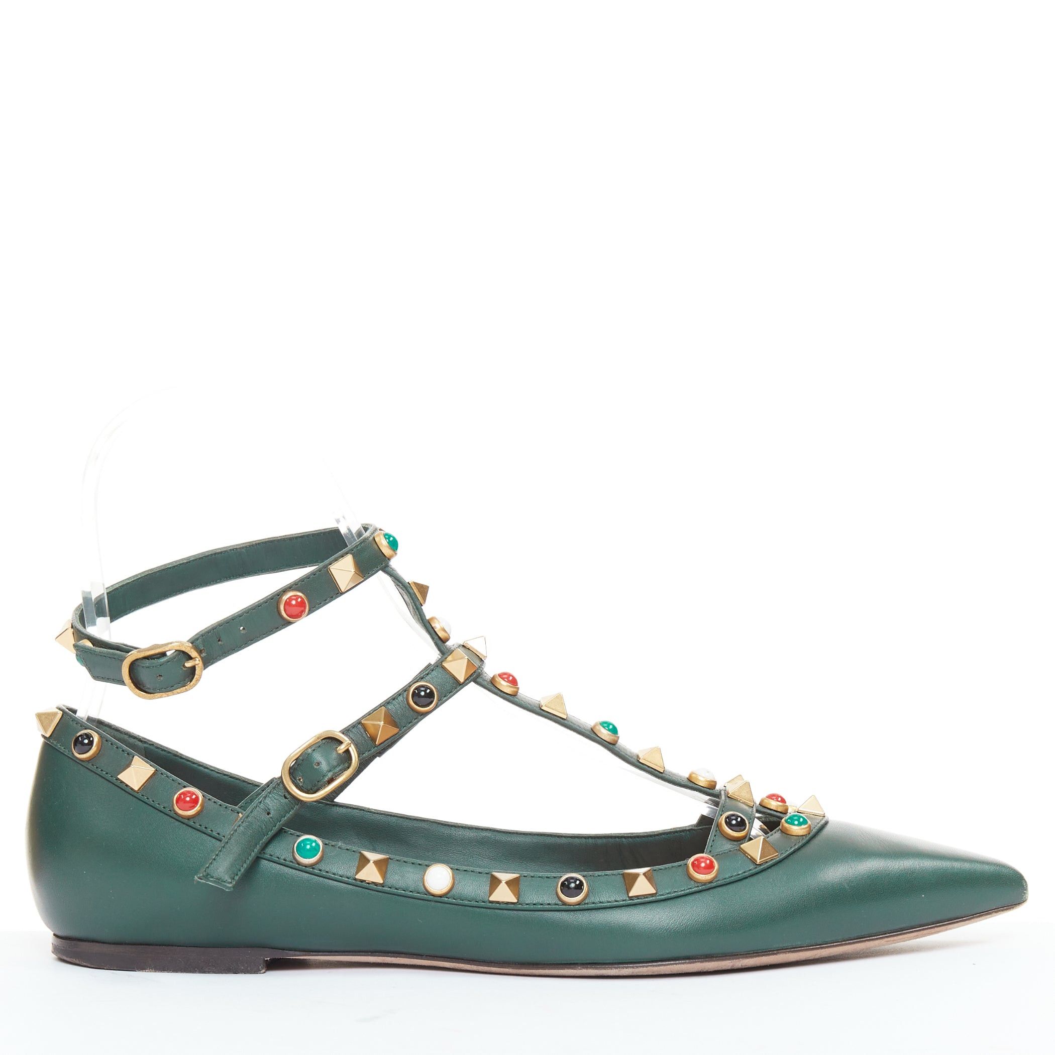 Valentino VALENTINO Rolling Rockstud green multicolor gold stud caged ballerina flats EU38 Size US 8 / IT 38 - 1 Thumbnail