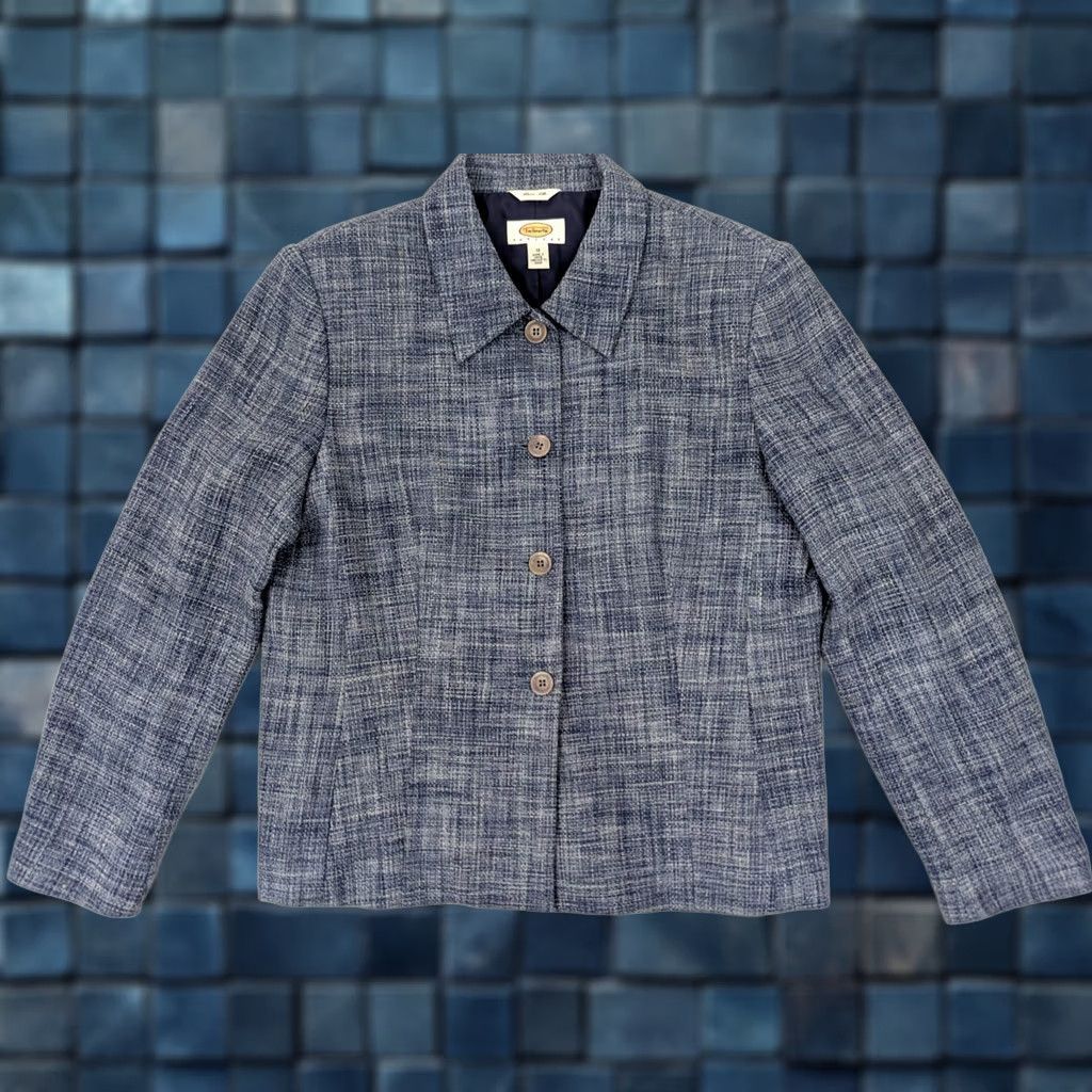 Talbots Talbots Blazer Coat 100% Silk Blue Petite 12 Women Tweed Lined Short Jacket Mens? Size XL / US 12-14 / IT 48-50 - 1 Thumbnail