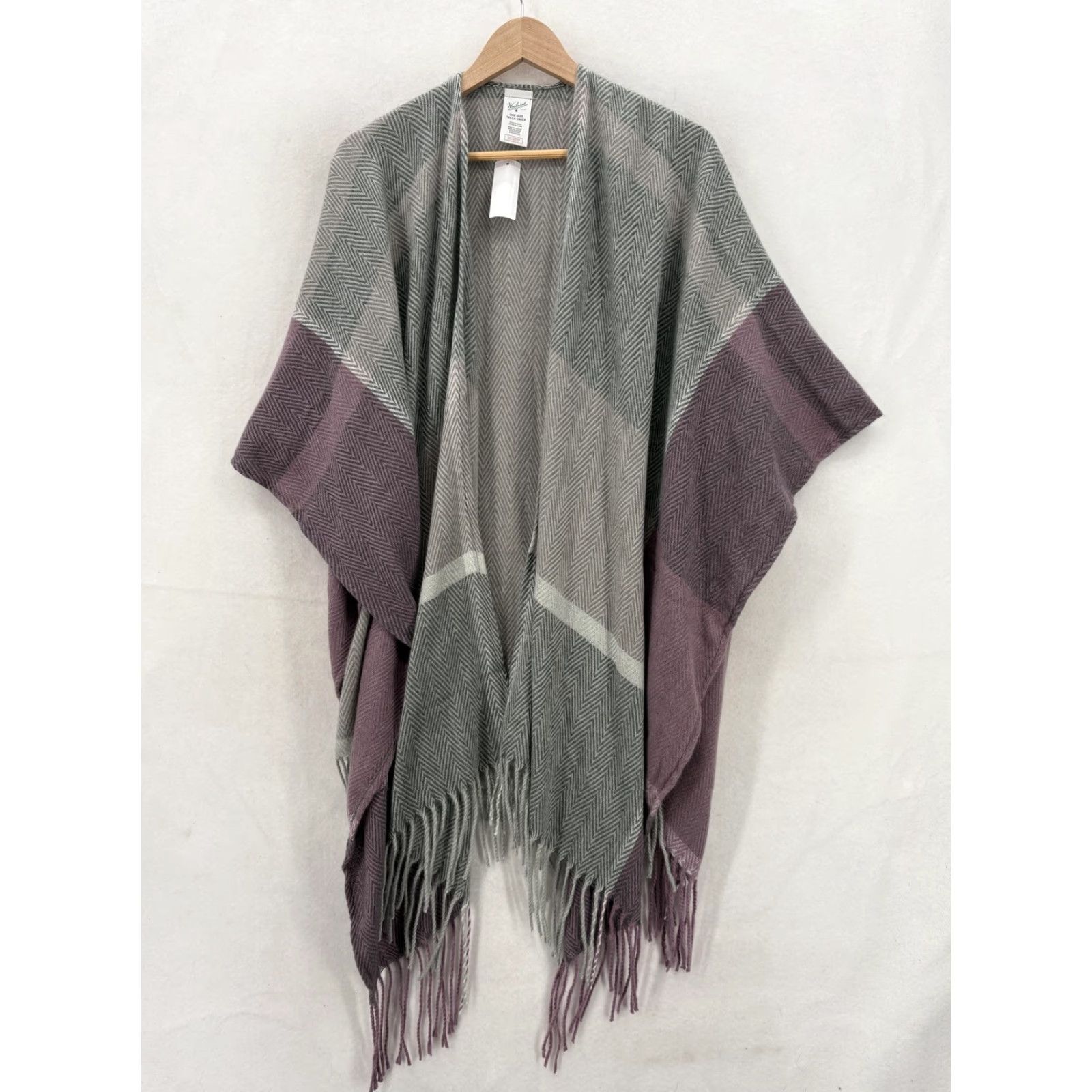 Vintage Woolrich Poncho Womens One Size Gray Herringbone Fringe Open Front Wrap NWT Size ONE SIZE - 2 Thumbnail