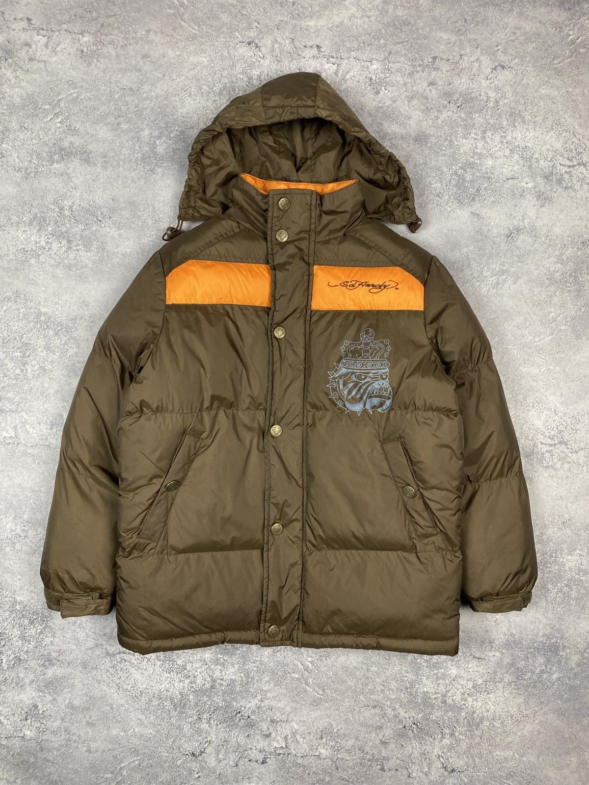 Ed Hardy Ed Hardy by Christian Audigier Y2K Boys Puffer Jacket Brown Size US XXS / EU 40 - 13 Thumbnail