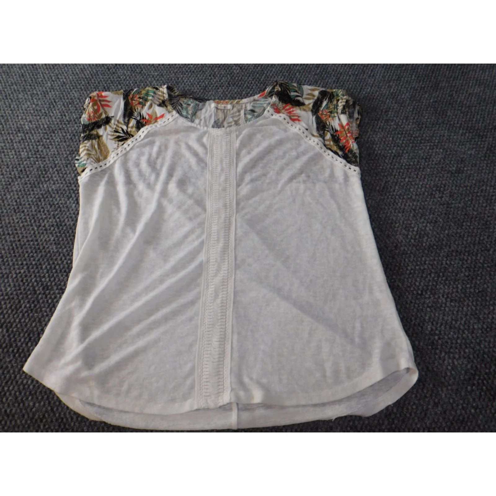 Vintage Maurices Women's Blouse L White Floral Sleeveless Collared Pullover Casual Shirt Tops Basic Stretch Size L / US 10 / IT 46 - 3 Thumbnail