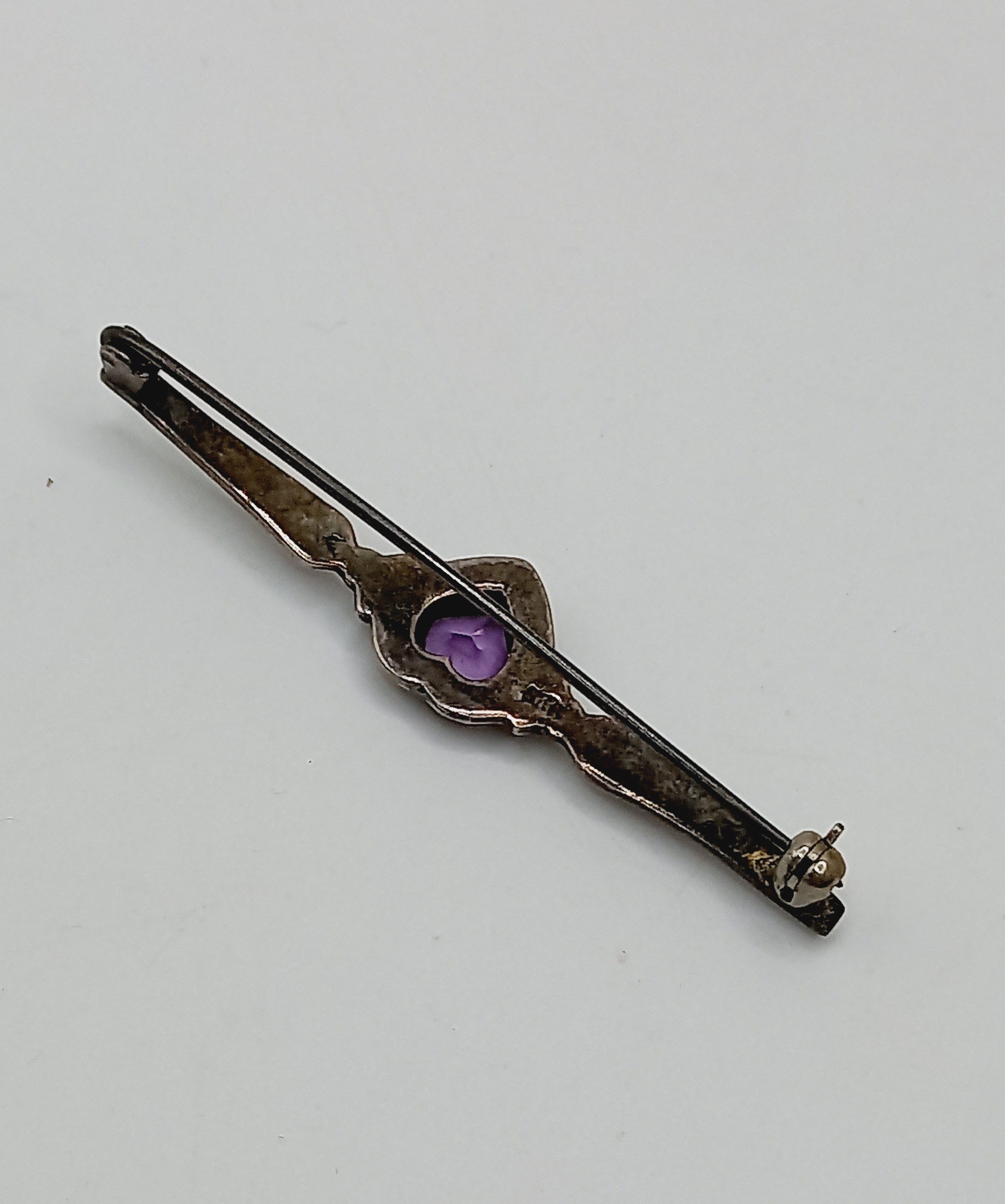 Sterling Silver Marcasite brooch with Amethyst Heart Sterling Silver Size ONE SIZE - 4 Thumbnail