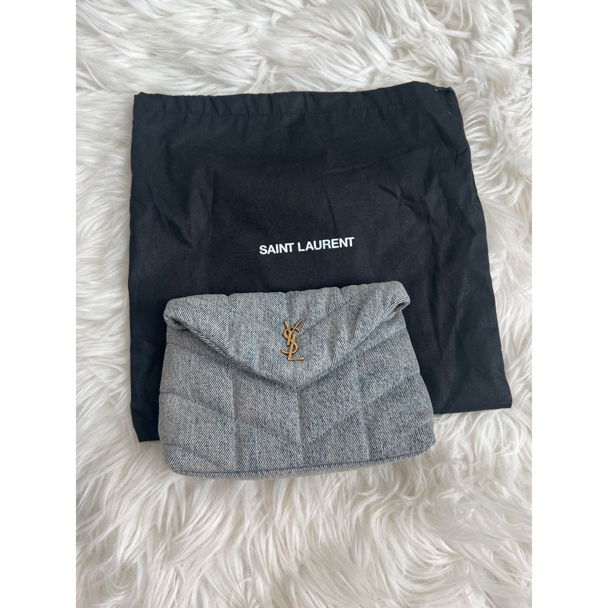 Saint Laurent Paris Saint Laurent Loulou Small Puffer Denim Pouch Clutch Size ONE SIZE - 3 Thumbnail