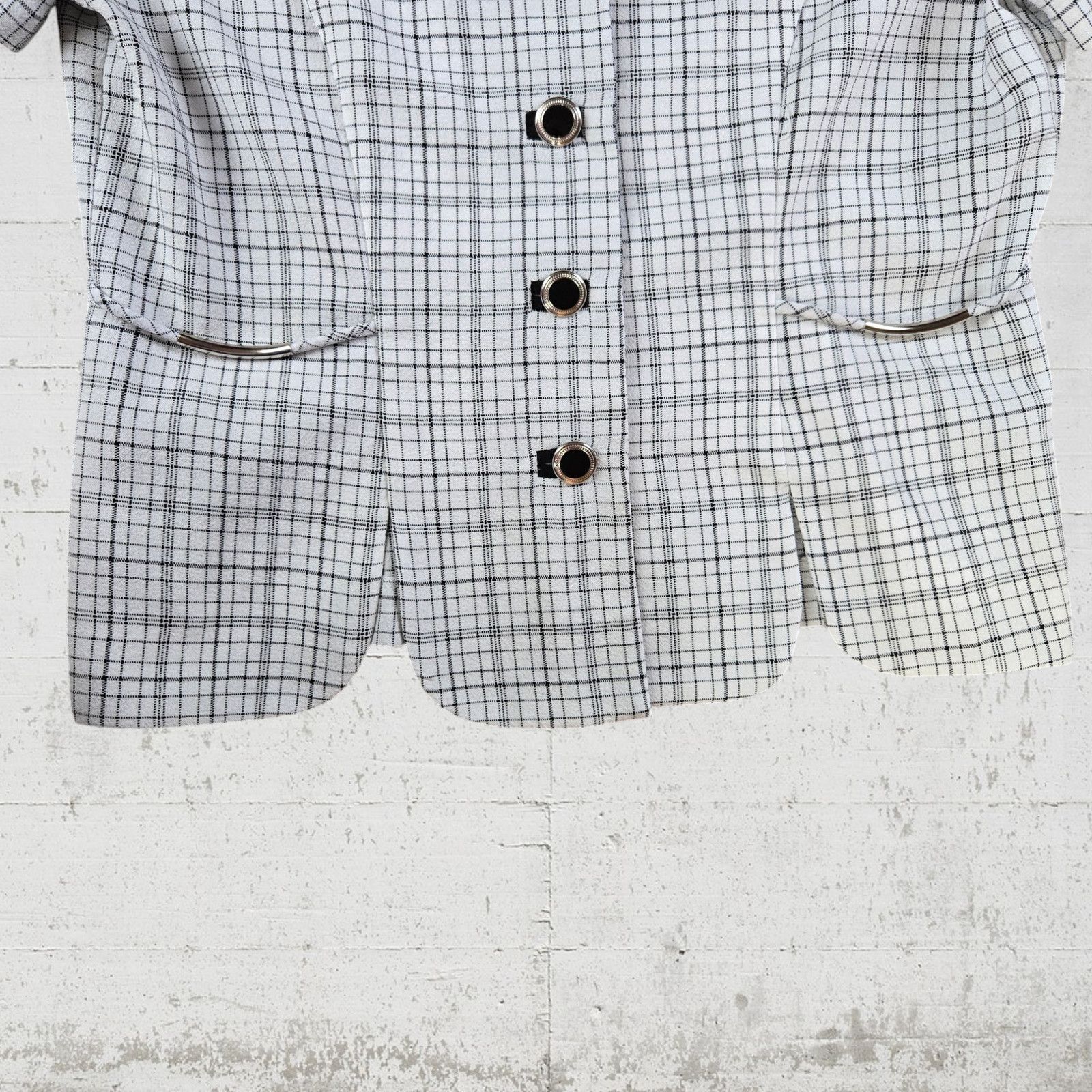 Vintage 90s White Black Graph Check Short Sleeve Blazer Size 8P Size M / US 6-8 / IT 42-44 - 4 Thumbnail