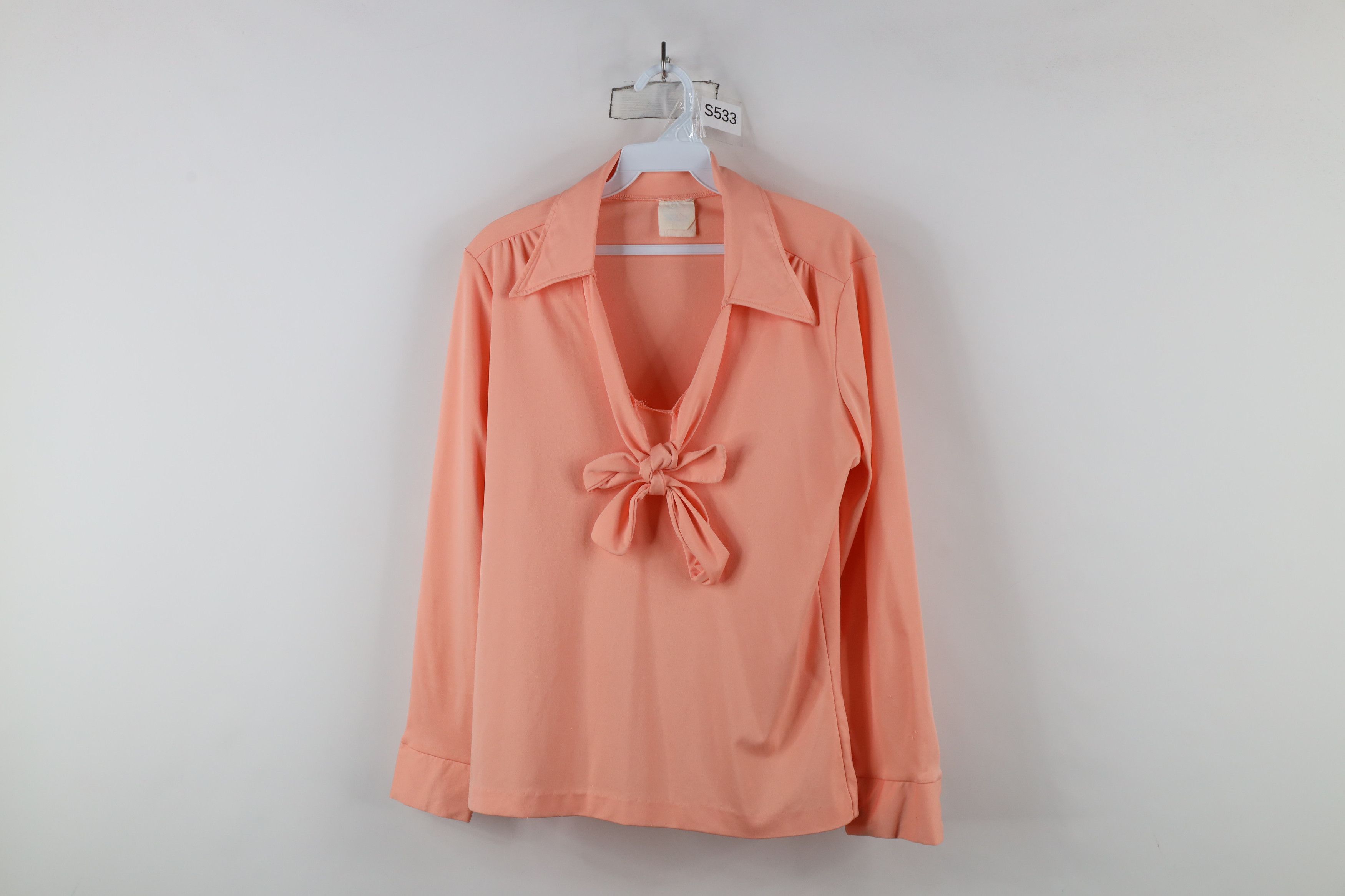 Vintage Vintage 70s Streetwear Pussybow Collared Shirt Pink USA Size XS / US 0-2 / IT 36-38 - 1 Thumbnail