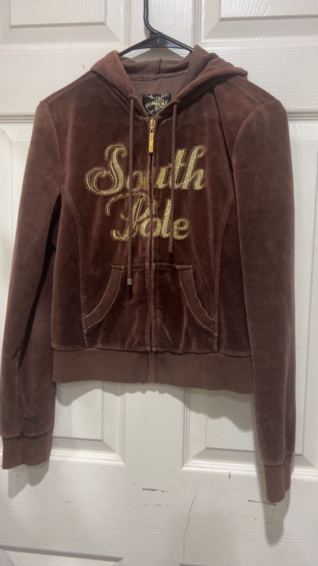 Southpole Women's South Pole Brown & Gold Velour Full-Zip Hoodie M Size M / US 6-8 / IT 42-44 - 1 Thumbnail