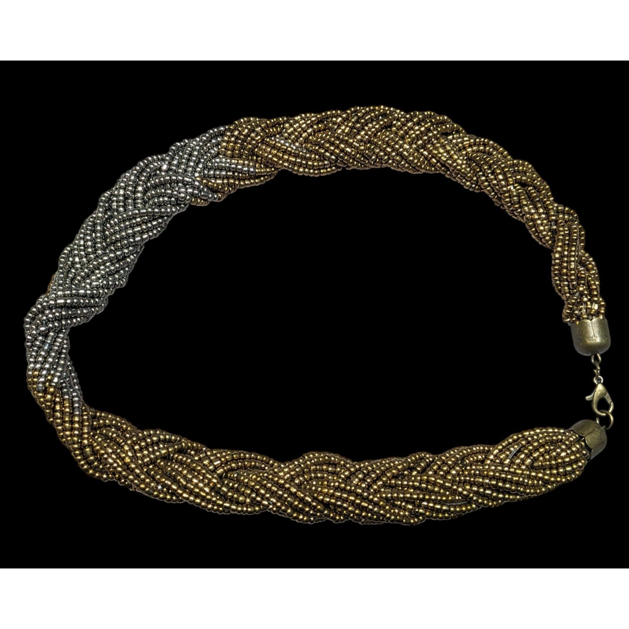 Other Vintage Silver And Gold Tone Braided Glass Bead Necklace Size ONE SIZE - 1 Thumbnail
