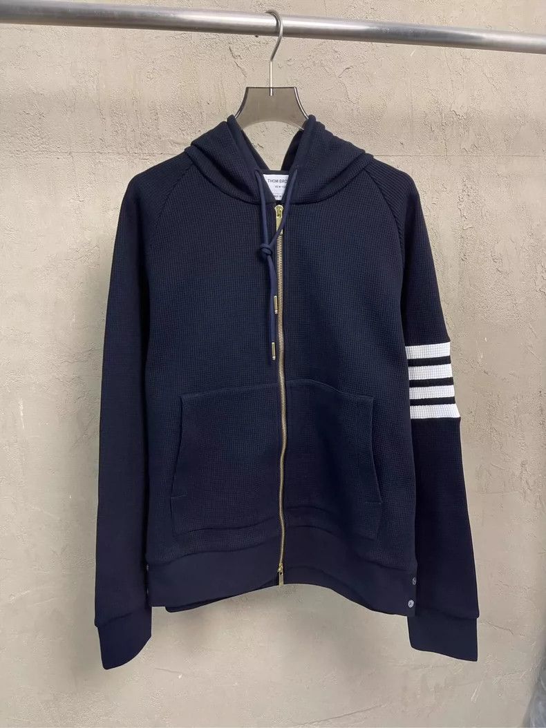 Thom Browne Thom browne Dark blue classic four-striped waffe zipper jac Size US M / EU 48-50 / 2 - 1 Thumbnail