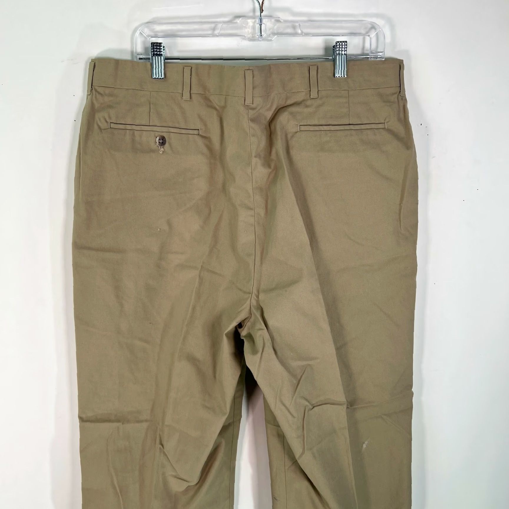 Vintage Mens Flat Front Mid Rise Cotton Formal Straight Leg Tan Dress Pants 38X30 Size US 38 / EU 54 - 4 Thumbnail