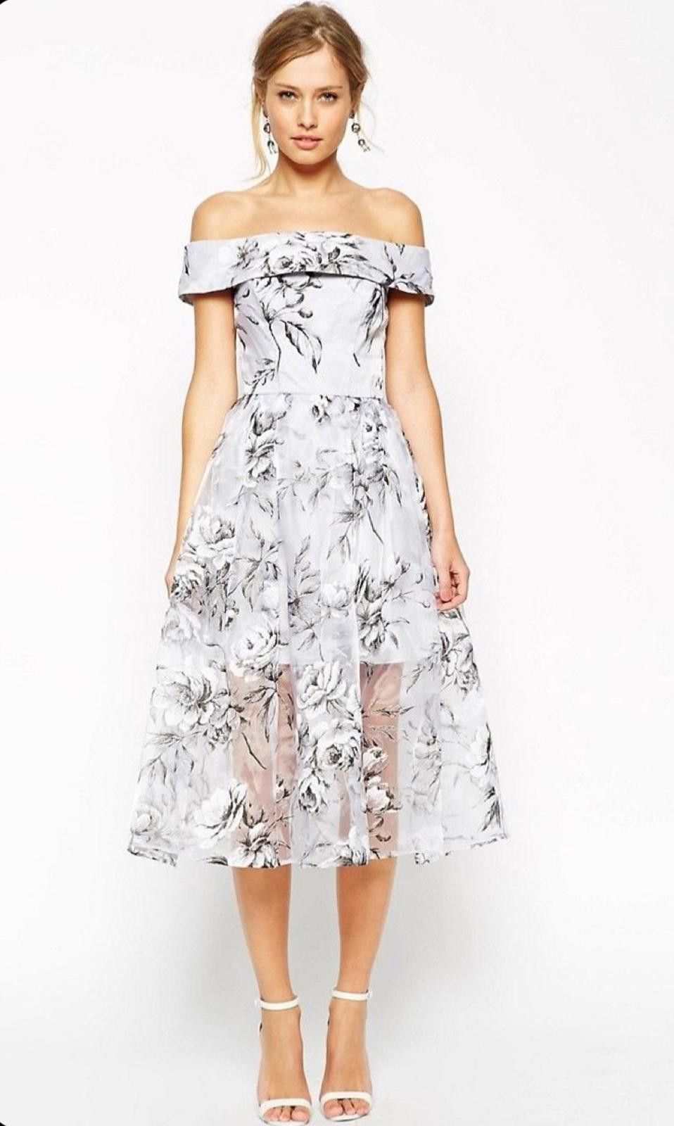 Asos NWT ASOS Organza Floral Dress in Silver (US 0) Size XS / US 0-2 / IT 36-38 - 1 Thumbnail