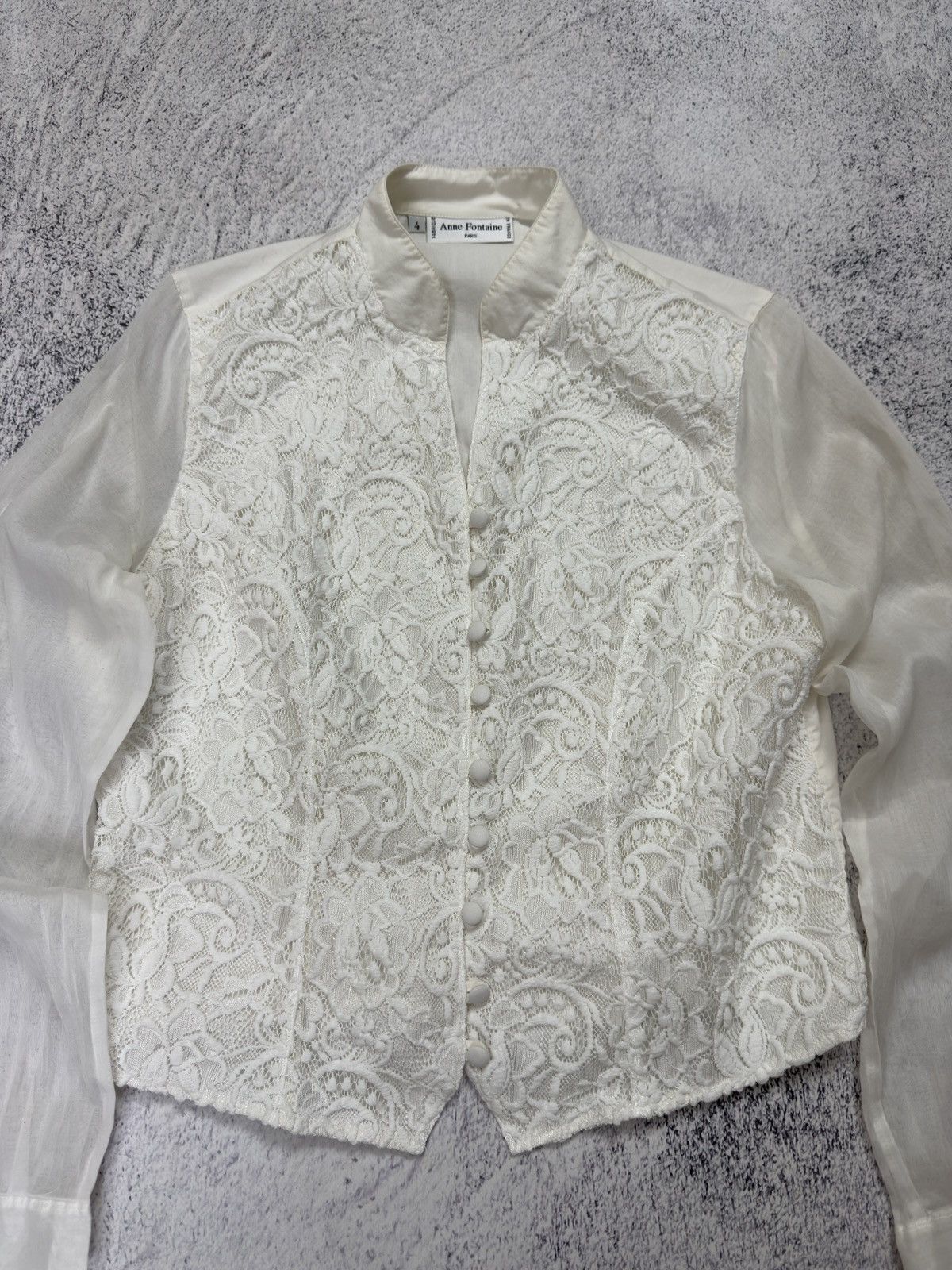 ANNE FONTAINE Anne Fontaine Paris Lace Silk-Mix Blouse Made in France Size S / US 4 / IT 40 - 4 Thumbnail