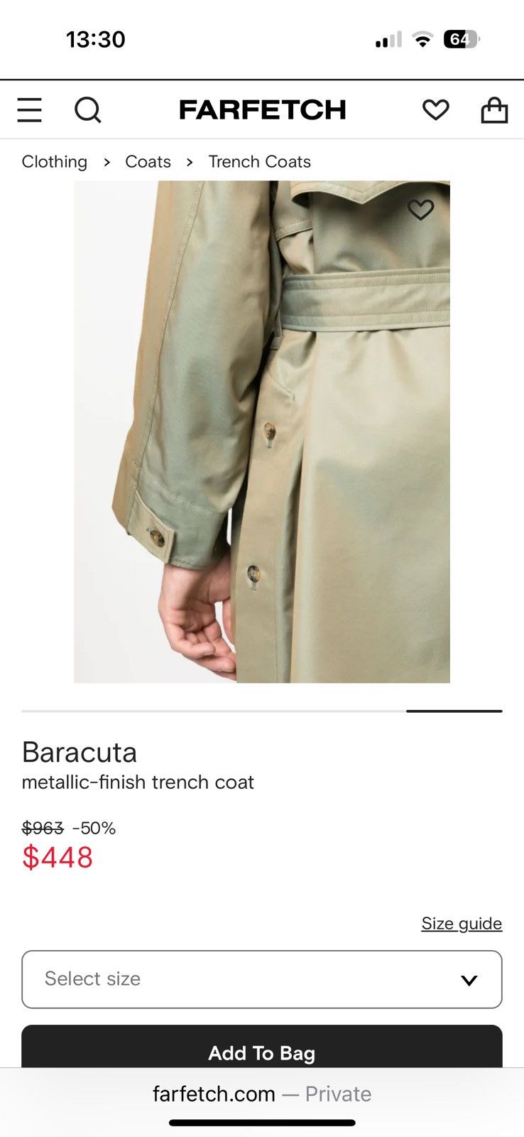 Baracuta Baracuta Metallic/green finish trench coat Size US L / EU 52-54 / 3 - 9 Thumbnail