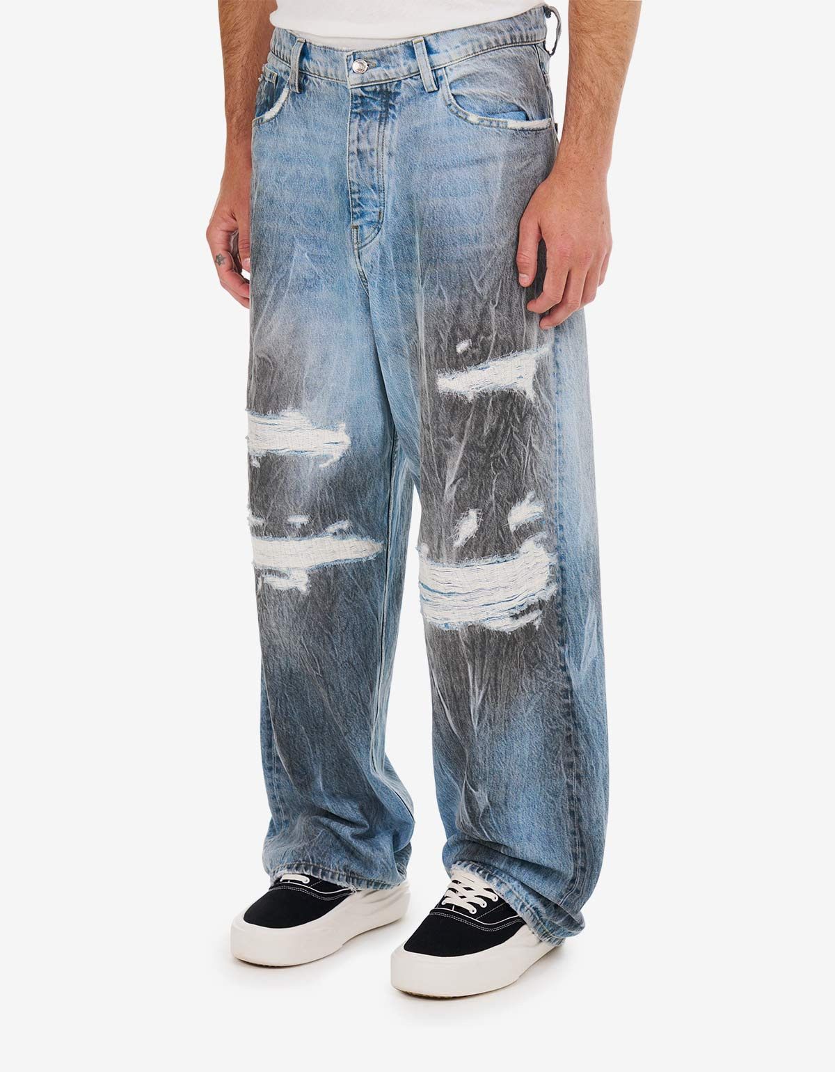 Nahmias Nahmias Blue Thrashed Baggy Jeans Size US 32 / EU 48 - 3 Thumbnail