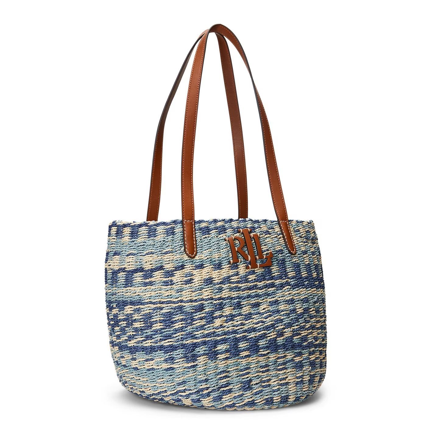Lauren Ralph Lauren o1g2r1mq0825 Size: OS / Leather-Trim Straw Medium Tote Bag Size ONE SIZE - 4 Thumbnail