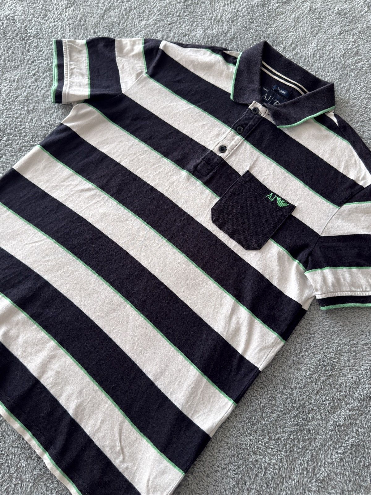 Armani Polo Armani Jeans AJ Originale Righe Blu/Verde Cotone Tail M Size US M / EU 48-50 / 2 - 2 Thumbnail