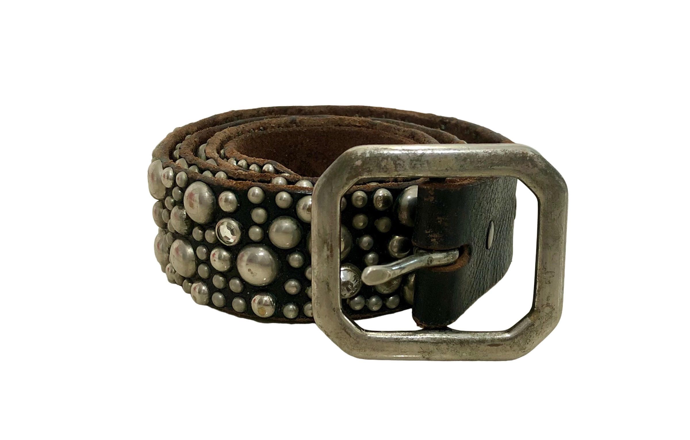 Genuine Leather Vintage Leather Studded Belt By Old Stud Handmade Size 34 - 9 Thumbnail