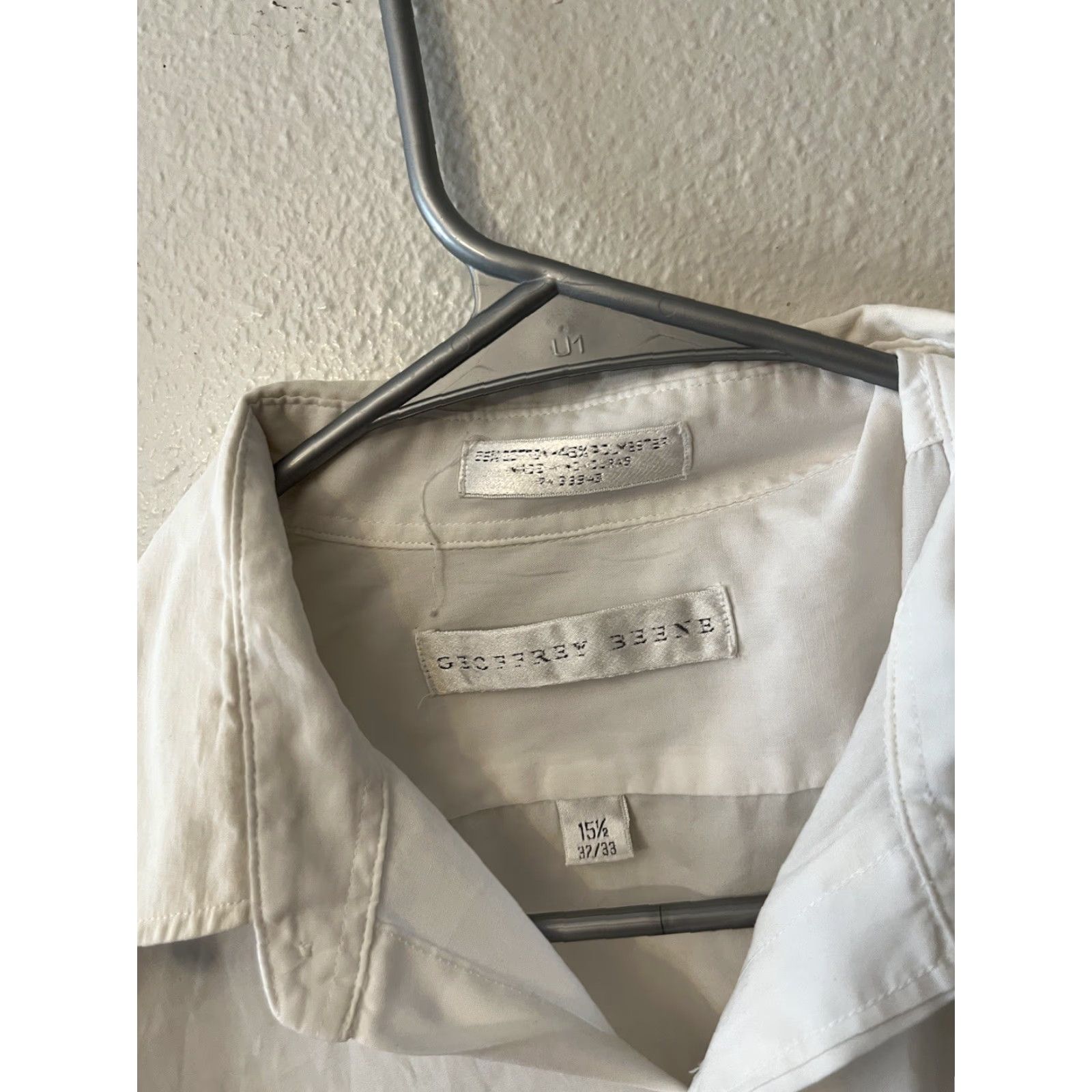Geoffrey Beene Geoffrey Beene Dress Shirt Men’s White Solid 15.5 Medium Collar Down Button-Down Geometric Wrinkle Resistant Easy Care Regular Vintage No Size 42R - 3 Thumbnail