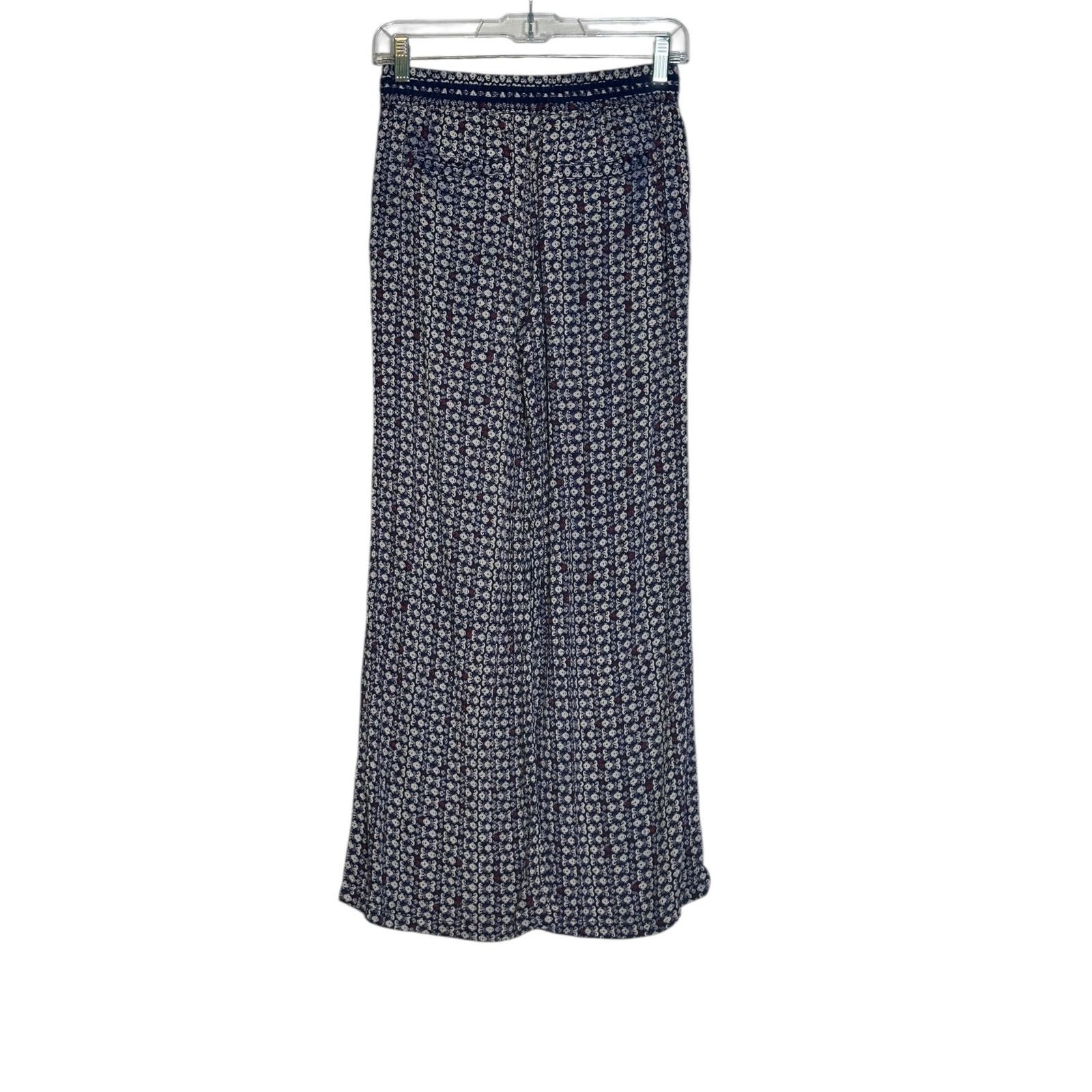 Anthropologie Hei Hei blue white floral boho wide legs pants size XSP Size 32" / US 10 / IT 46 - 2 Thumbnail