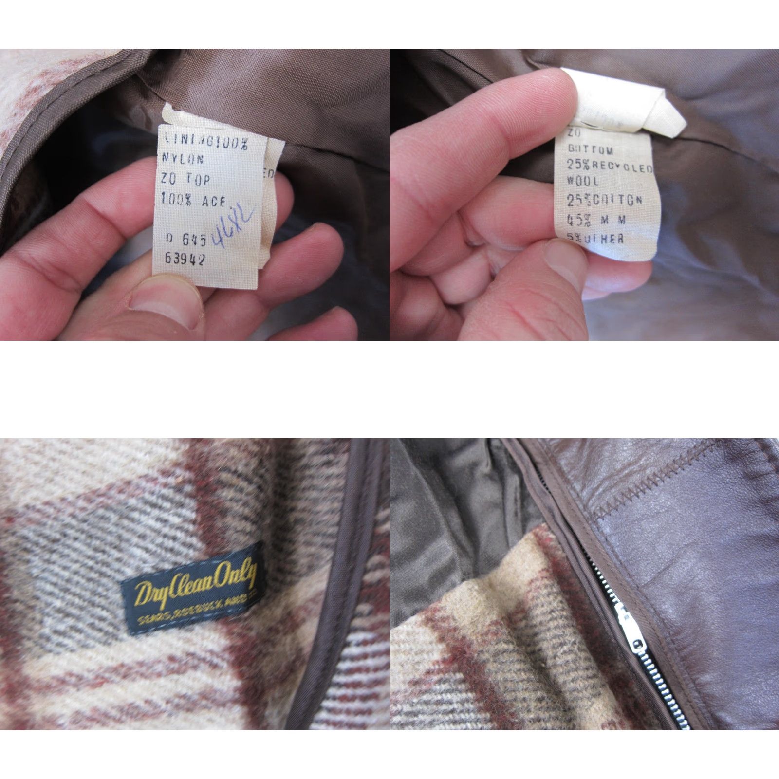 Sears VINTAGE Sears Jacket Mens 46 X-Tall Brown Plaid Leather Trench Coat 70s Size US S / EU 44-46 / 1 - 8 Thumbnail