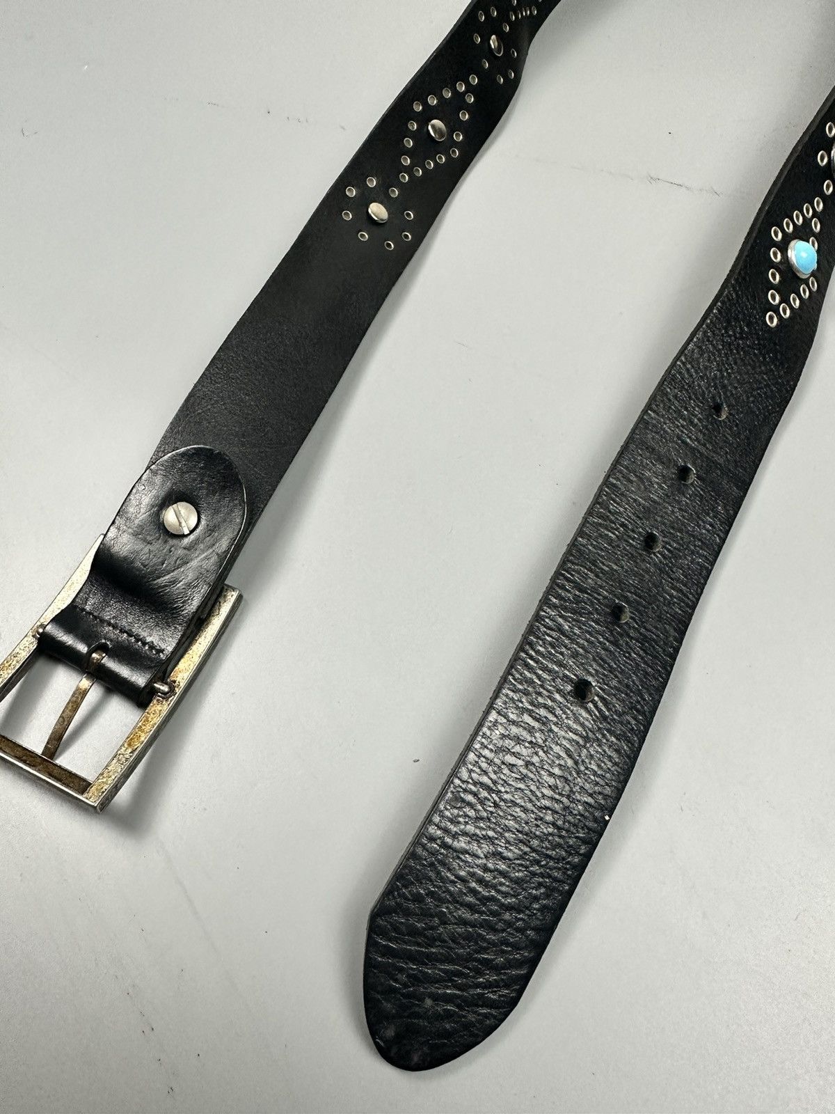 Handmade HTC Inspired Black Leather Stud and Turquoise Stone Belts Size 34 - 7 Thumbnail