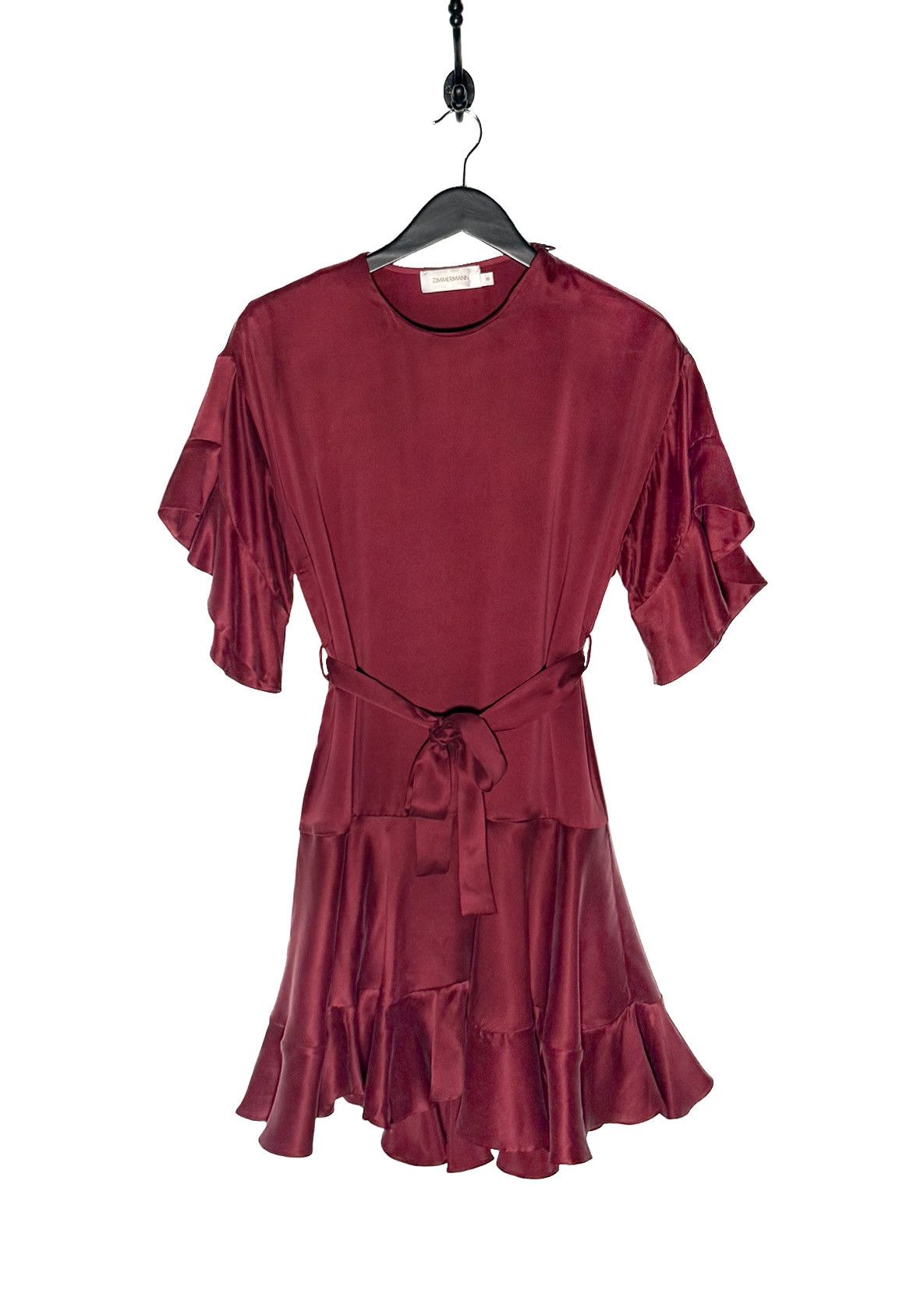 Zimmermann Zimmermann Burgundy Red Washed Silk Ruffle Mini Dress - 0 US Size S / US 4 / IT 40 - 1 Thumbnail
