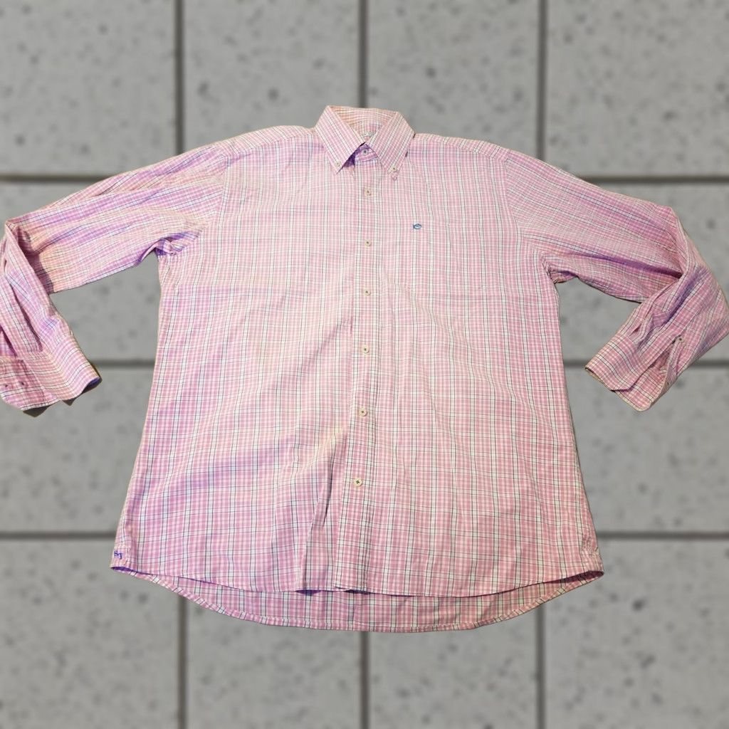 Southern Tide Southern Tide Mens Dress Shirt Button-Up Plaid Cotton M Purple Pink Button-Down Collared Casual Classic Pocketed Size 40R - 1 Thumbnail