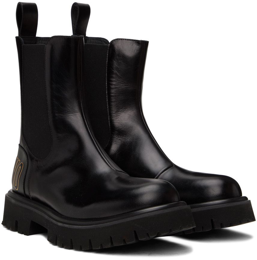Moschino o1y0225 Logo Leather Ankle Boots in Black Size US 9 / EU 42 - 3 Thumbnail