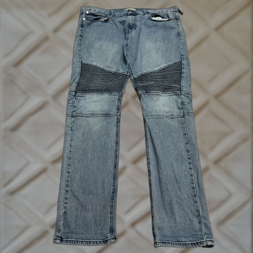 Denime Bullhead Jeans Mens 36 Blue Light Wash Stretch Skinny Moto Stacked Streetwear Biker Size US 36 / EU 52 - 1 Thumbnail