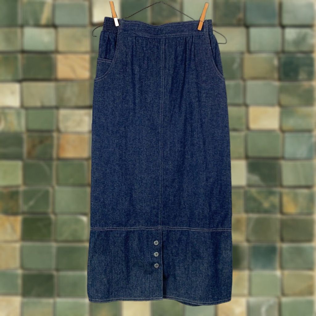 Vintage VINTAGE Sasson Denim Pencil Skirt Dark Blue 14 1970s Secretary/Geek Style Womens Size 36" / US 14 / IT 50 - 1 Thumbnail