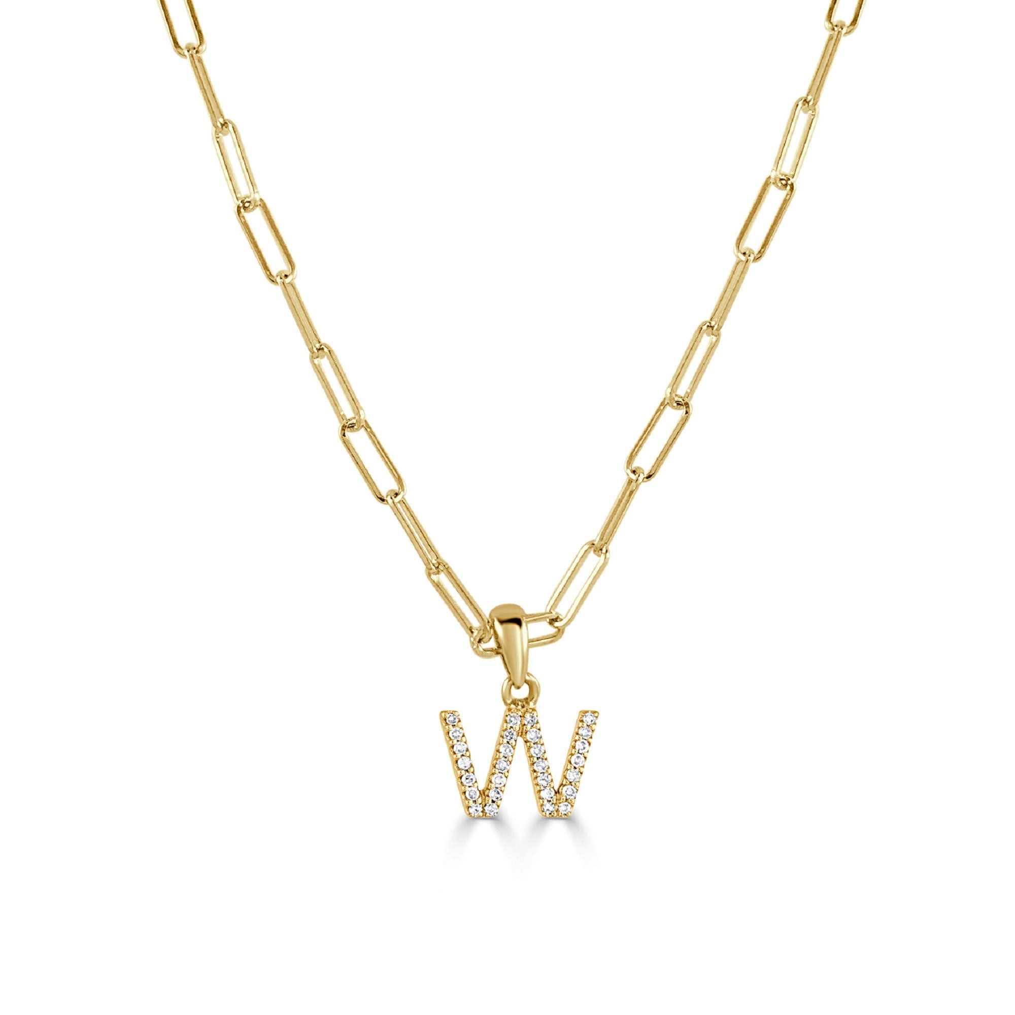 image of Tiffany Co 14K Yellow Gold & Diamond Paperclip Initial "w" Necklace, Women's