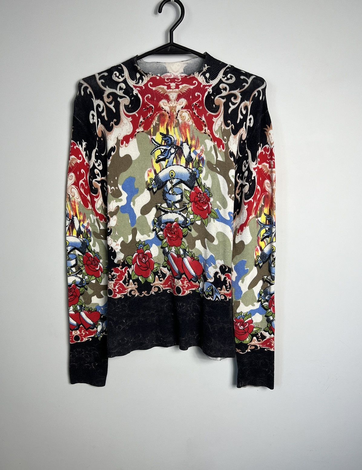 Ed Hardy × Vintage Sweater y2k heart flowers fire birds ed hardy Size S / US 4 / IT 40 - 1 Thumbnail