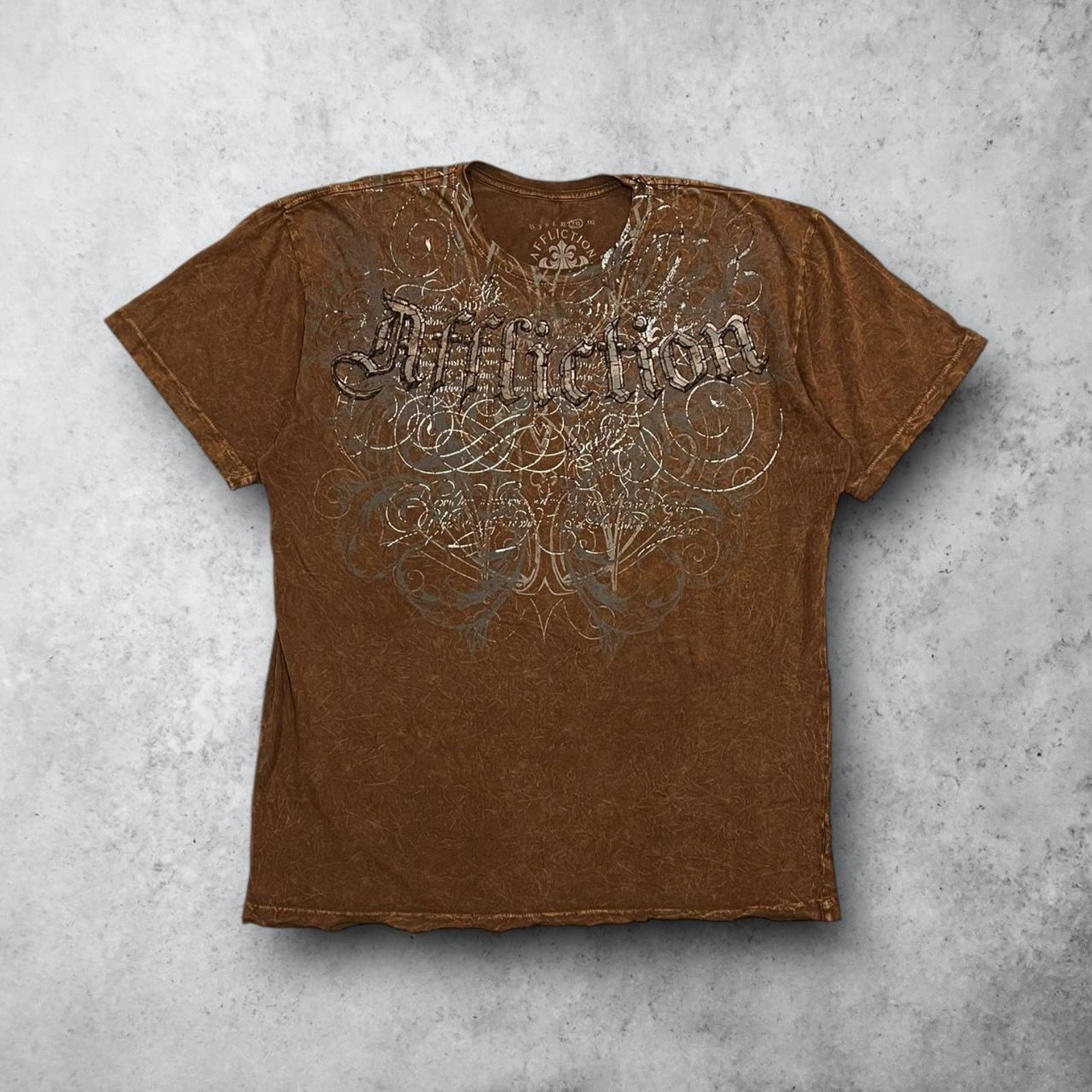 Affliction Affliction Y2K Brown Distressed Wing Graphic Grunge T-Shirt Size US XXL / EU 58 / 5 - 3 Thumbnail
